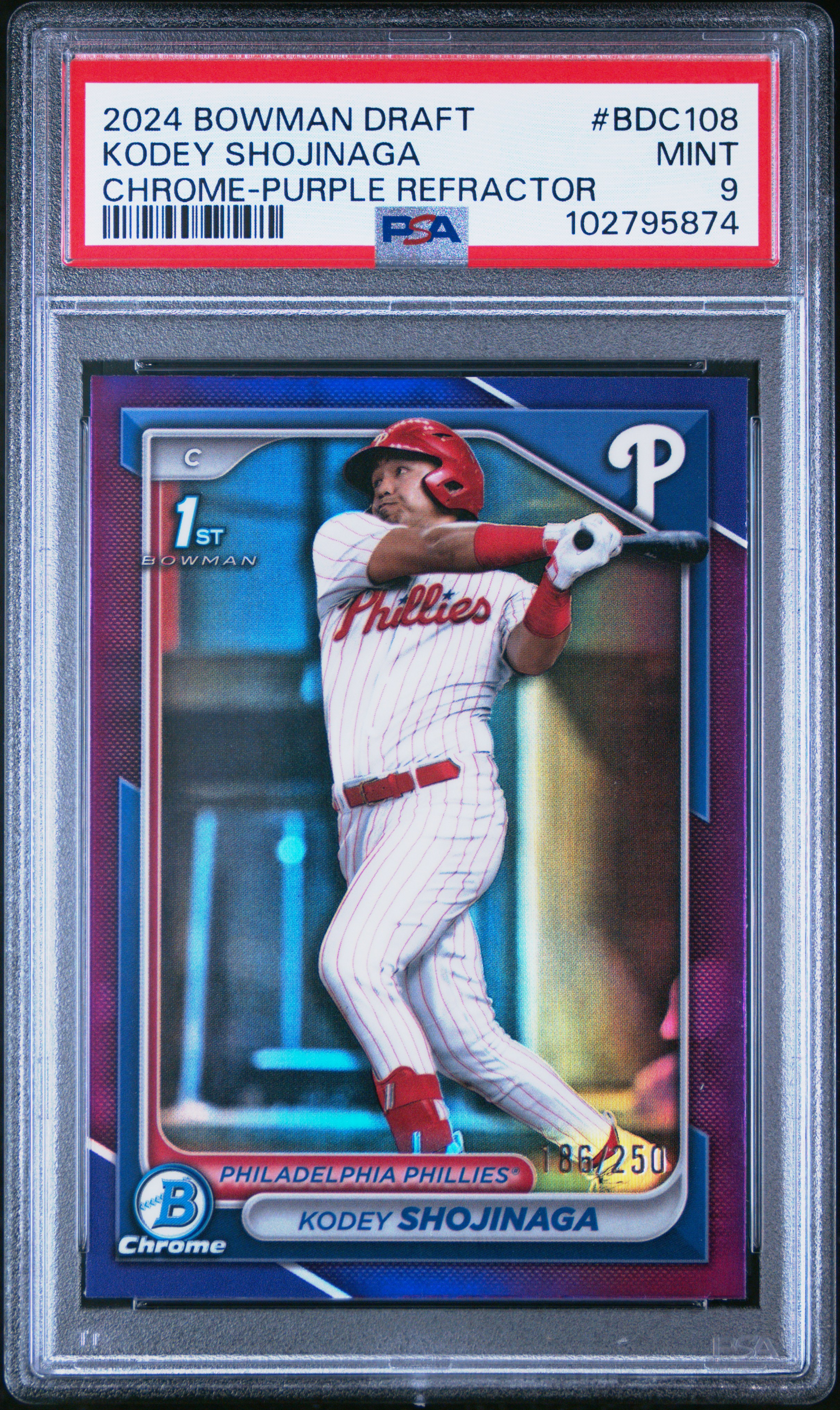 2024 Bowman Draft Kodey Shojinaga #Bdc108 (Chrome-Purple Refractor) Mint 9 back