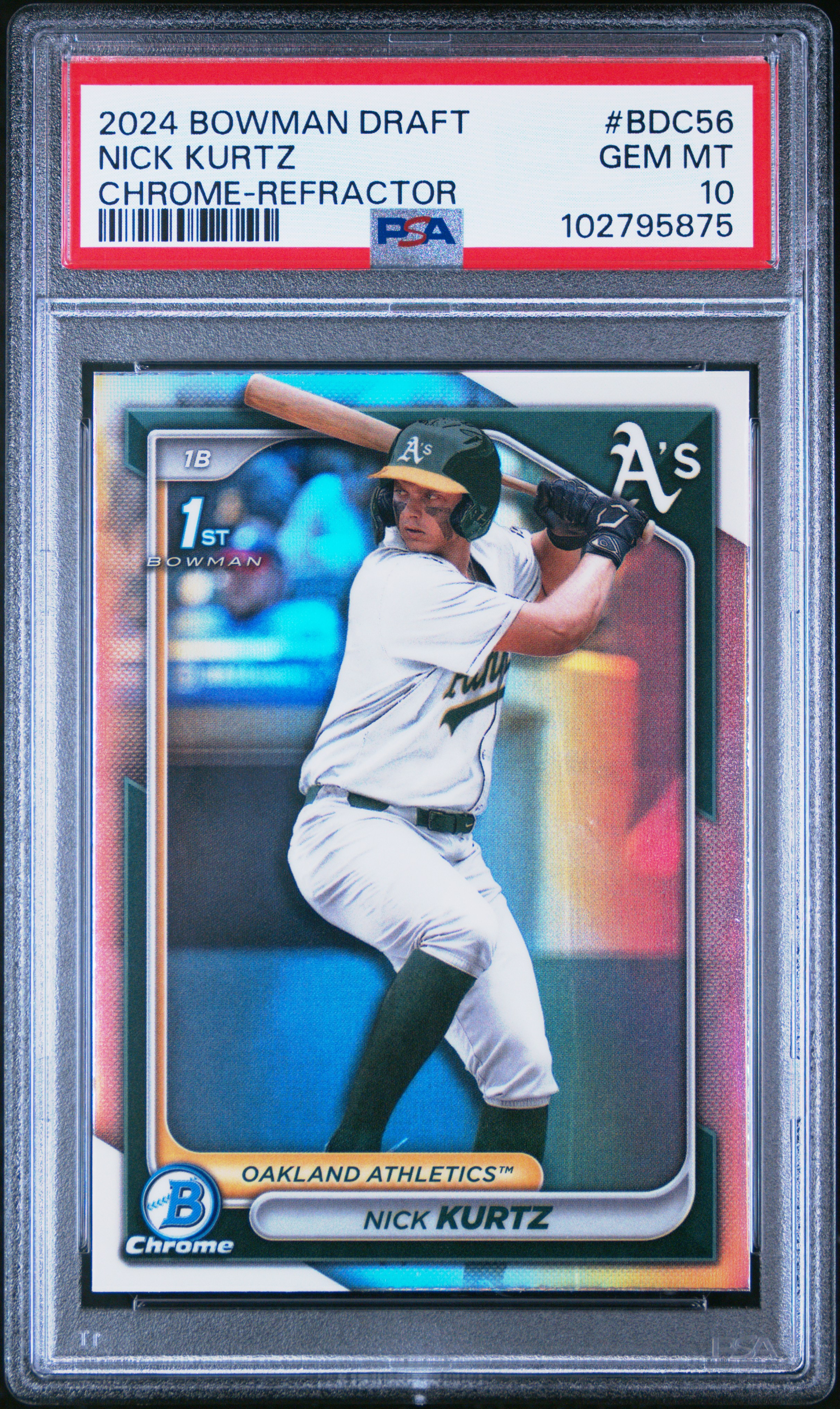 2024 Bowman Draft Nick Kurtz #Bdc56 (Chrome-Refractor) Gem Mt 10 back