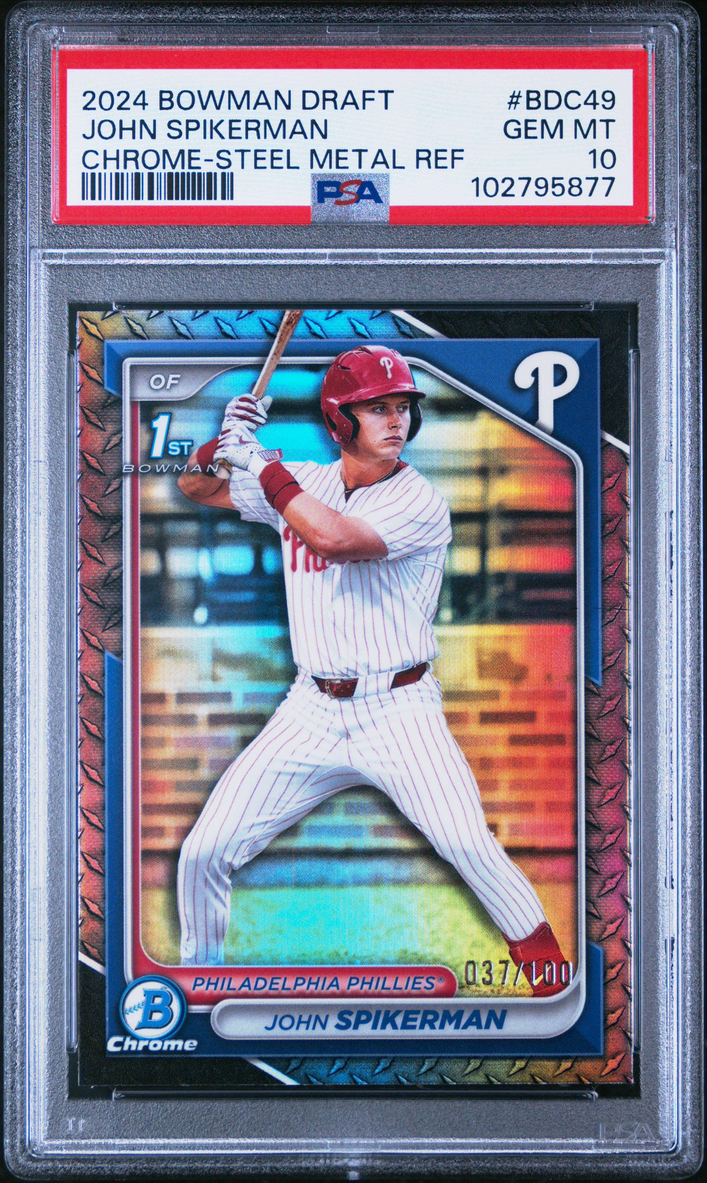 2024 Bowman Draft John Spikerman #Bdc49 (Chrome-Steel Metal Ref) Gem Mt 10 back