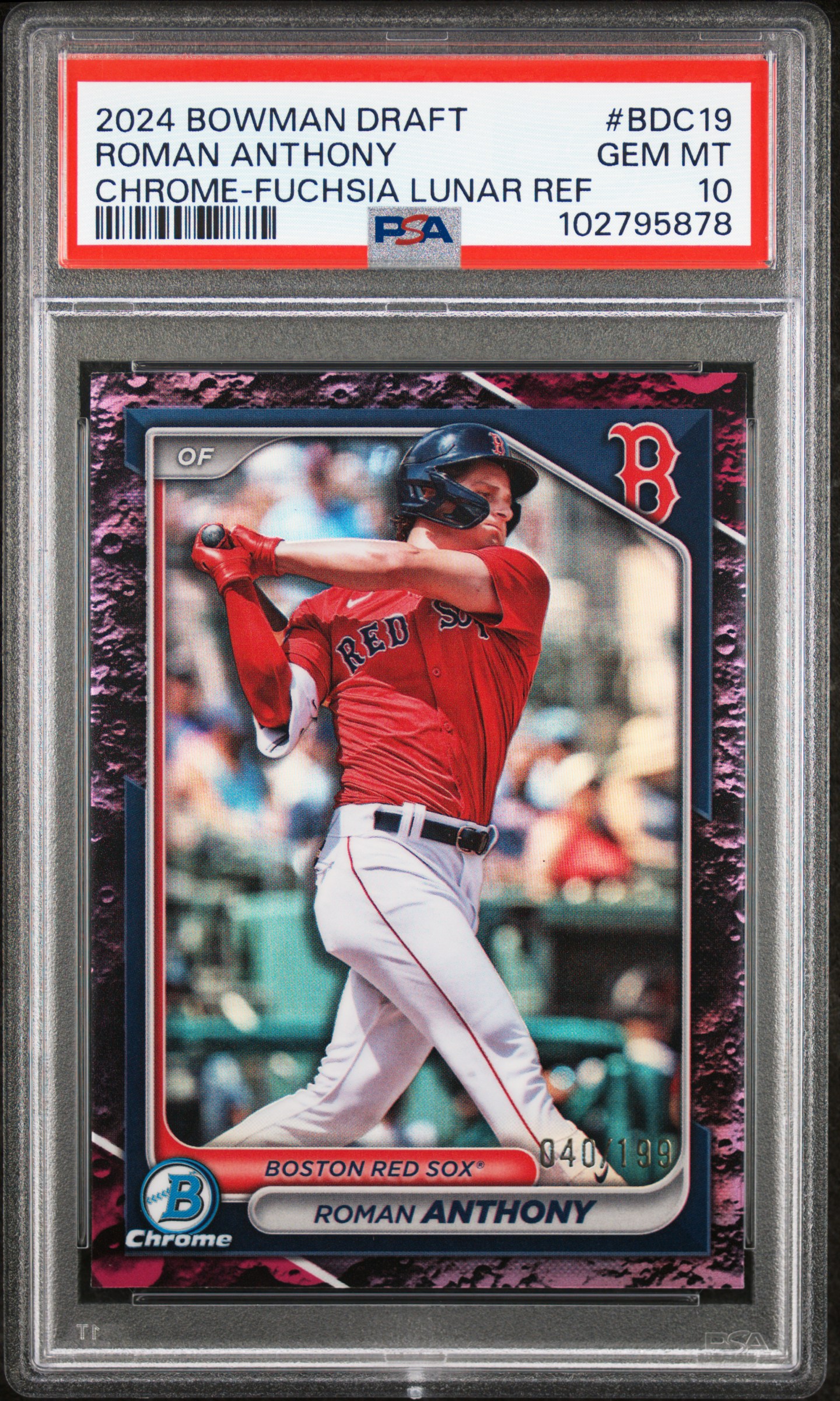 2024 Bowman Draft Roman Anthony #Bdc19 (Chrome-Fuchsia Lunar Ref) Gem Mt 10 back