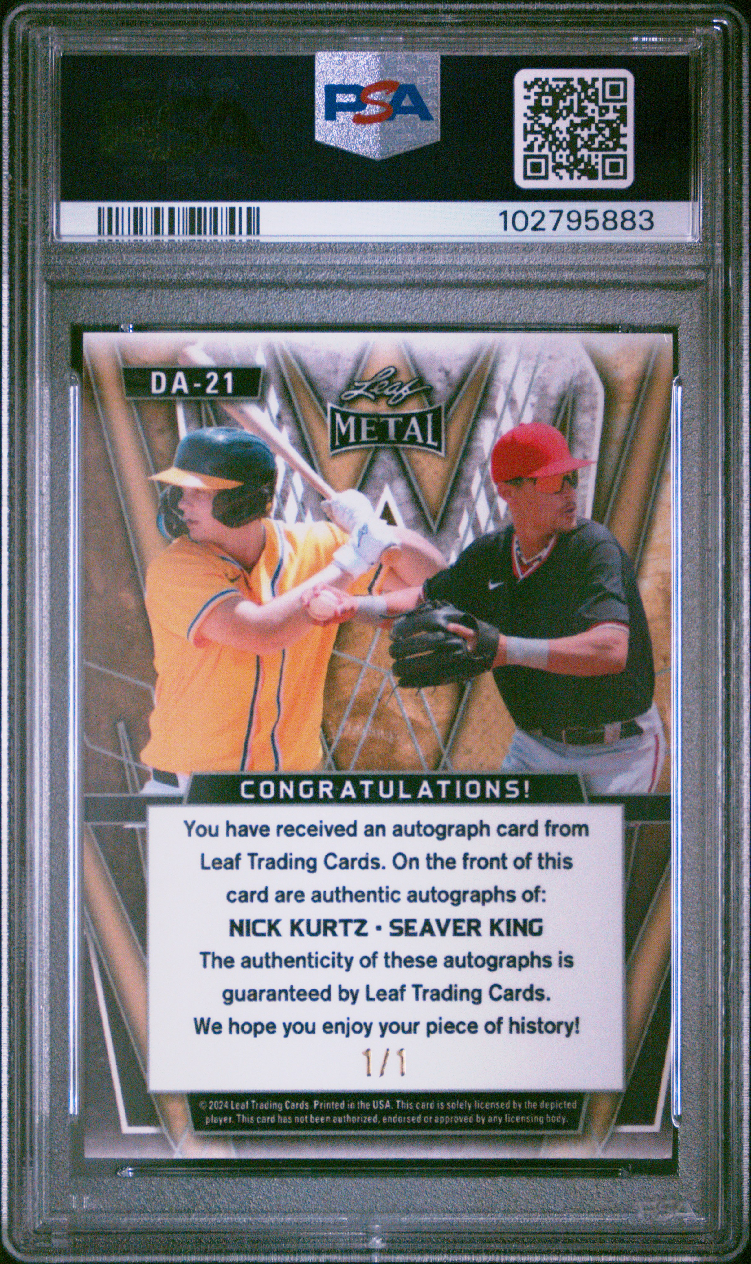 2024 Leaf Metal Dual Autographs N. Kurtz / S. King #Da21 (Dual Auto-R / W/B Crystal 1 / 1) Nm-Mt 8 front