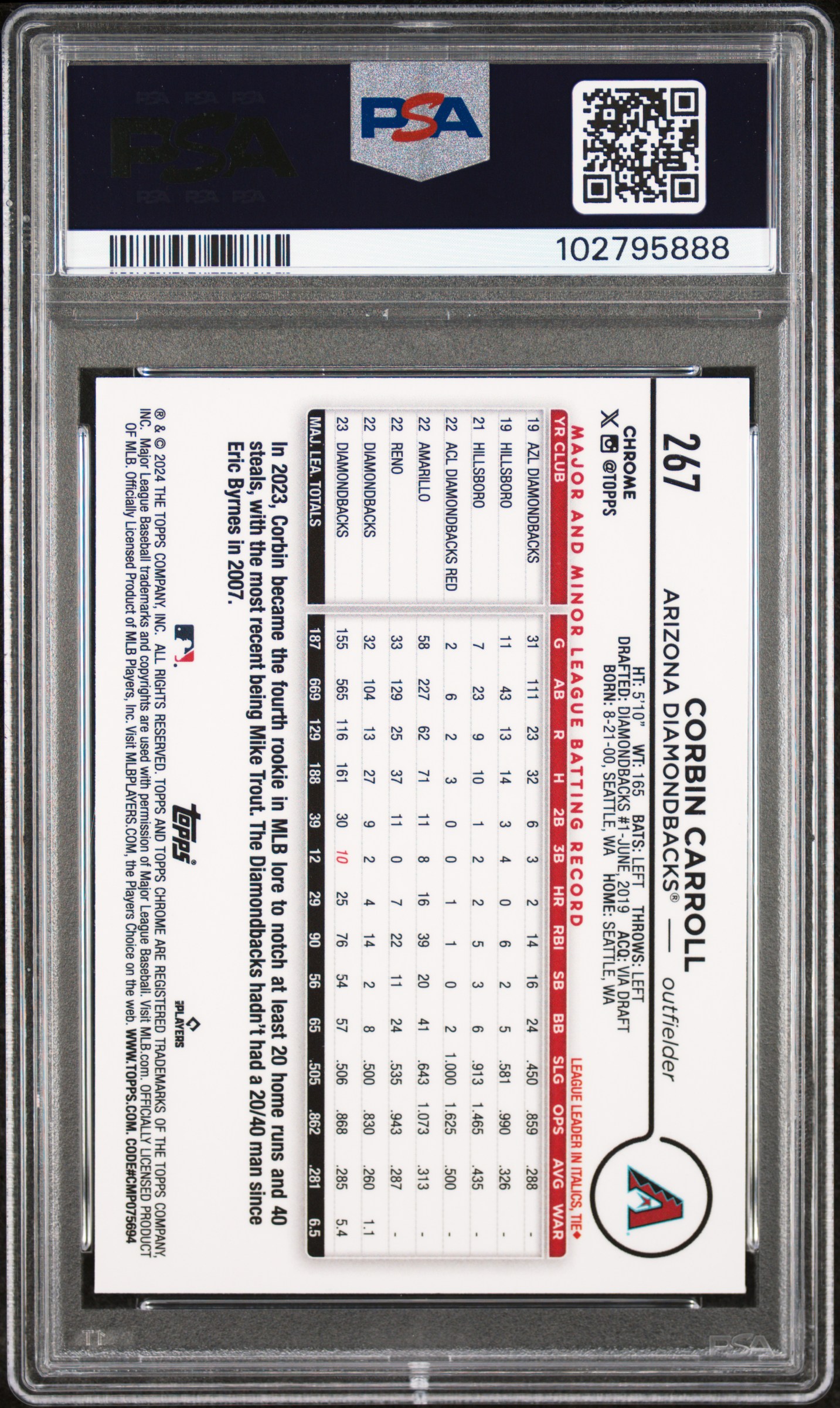 2024 Topps Chrome Corbin Carroll #267 (X-Fractor) Gem Mt 10 front