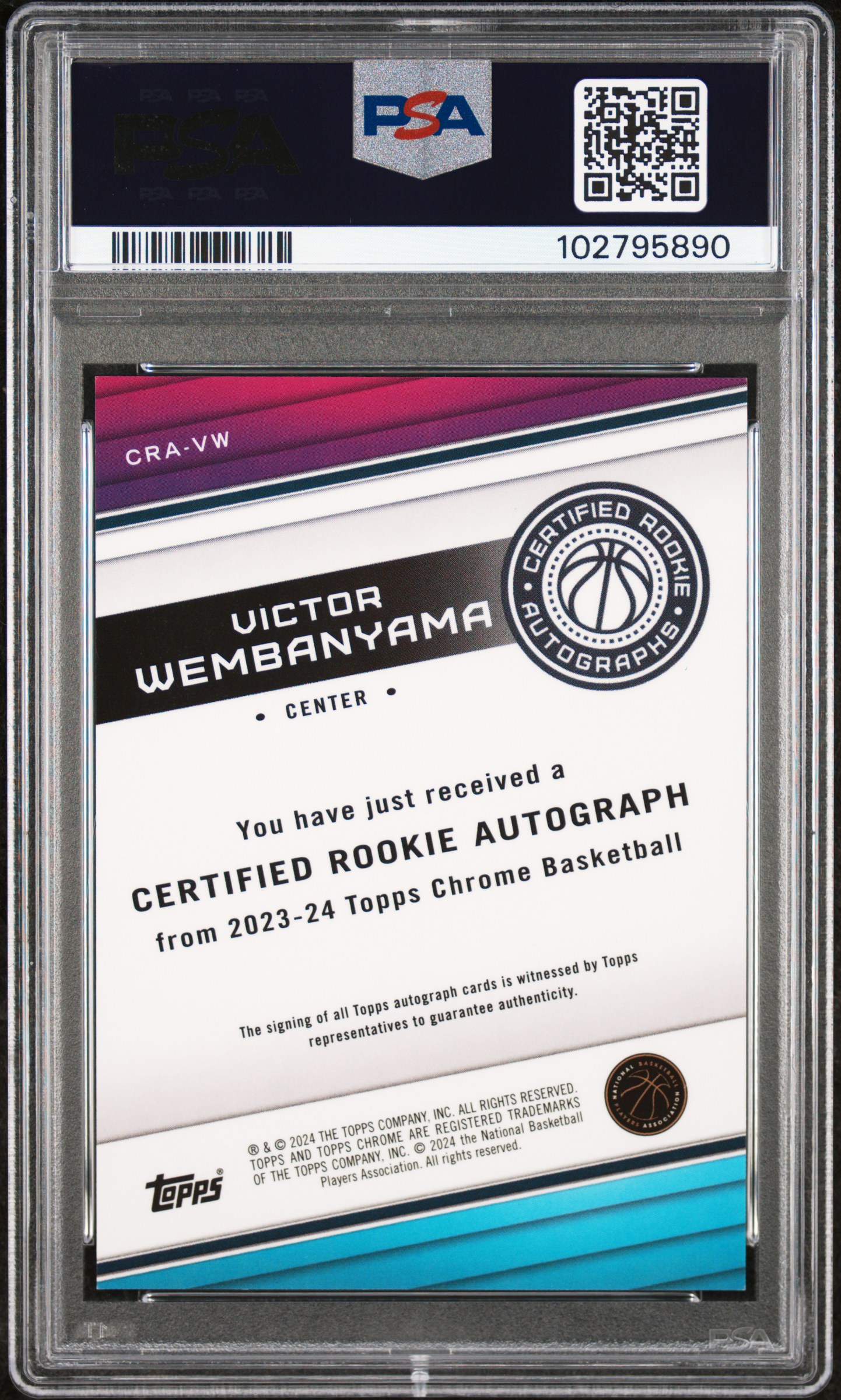 2023 Topps Chrome Certified Rookie Autographs Victor Wembanyama #Cravw (Cert Rk Au-Geometric Purple) Mint 9 front