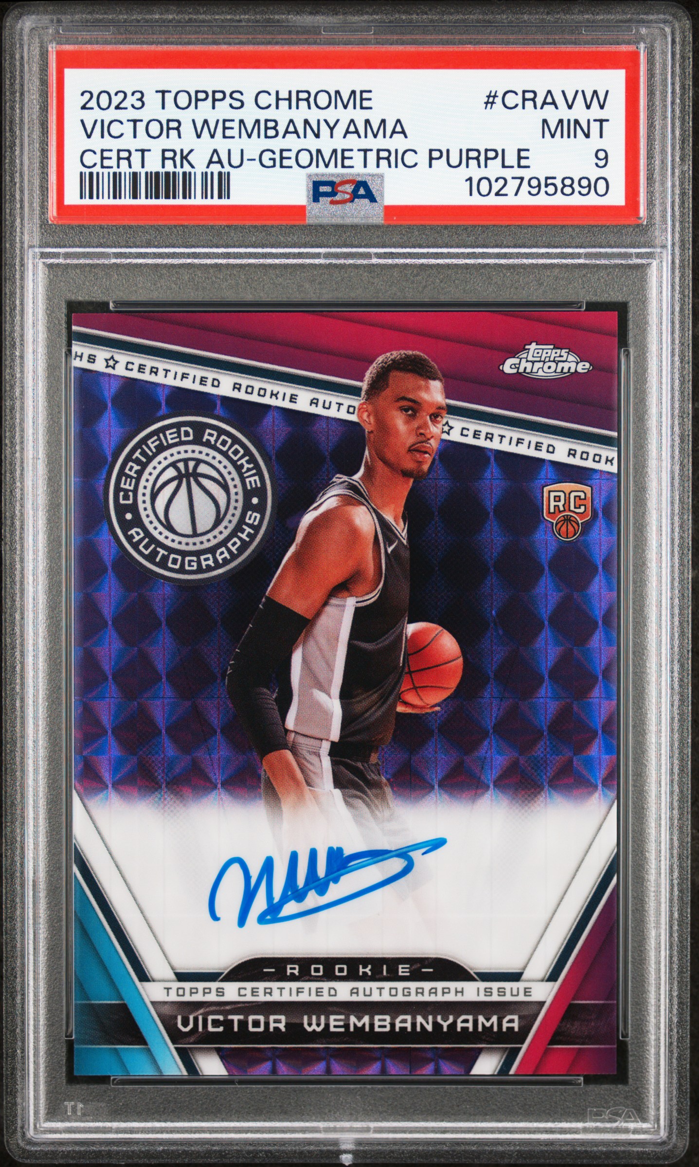 2023 Topps Chrome Certified Rookie Autographs Victor Wembanyama #Cravw (Cert Rk Au-Geometric Purple) Mint 9 back