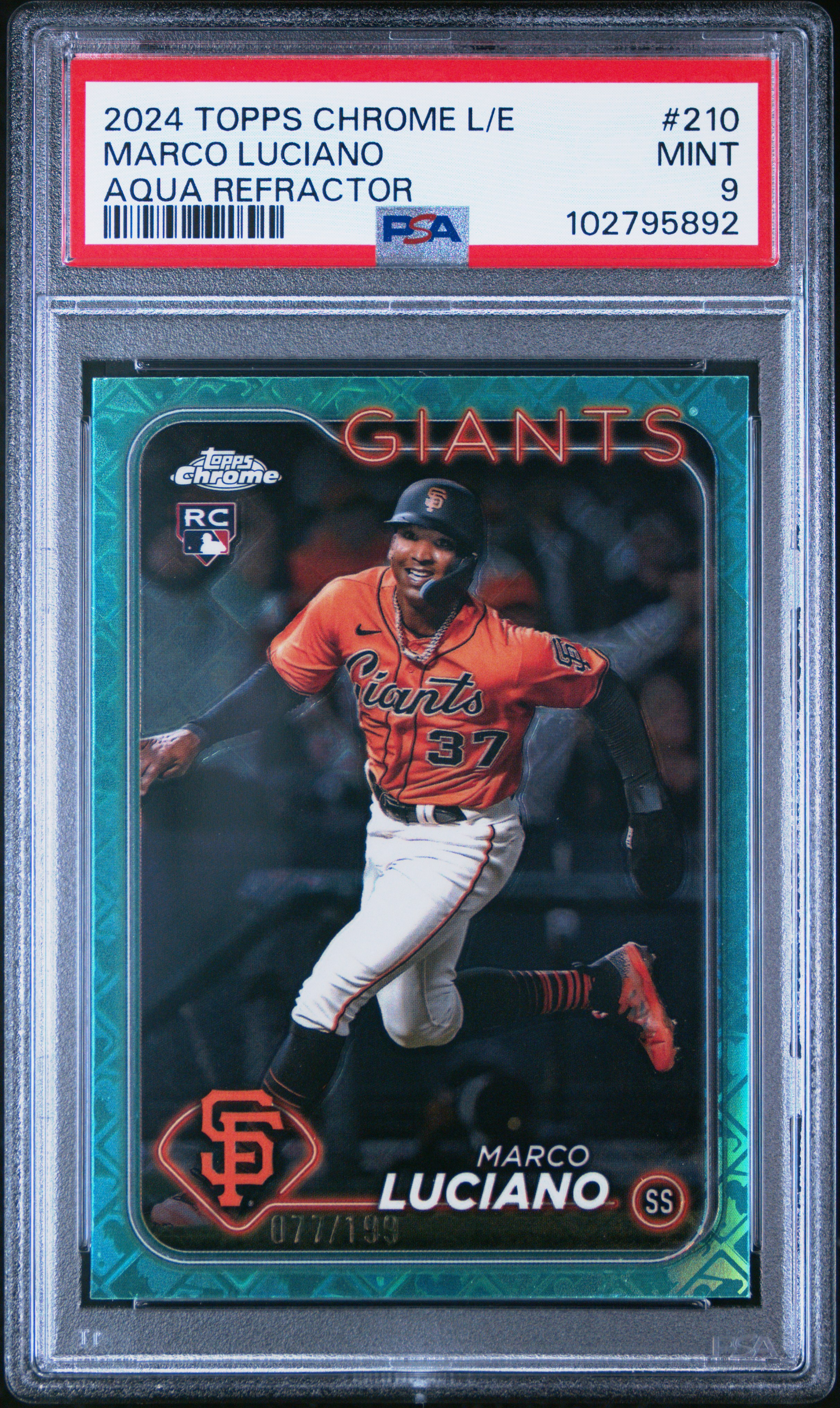 2024 Topps Chrome Logofractor Edition Marco Luciano #210 (Aqua Refractor) Mint 9 back