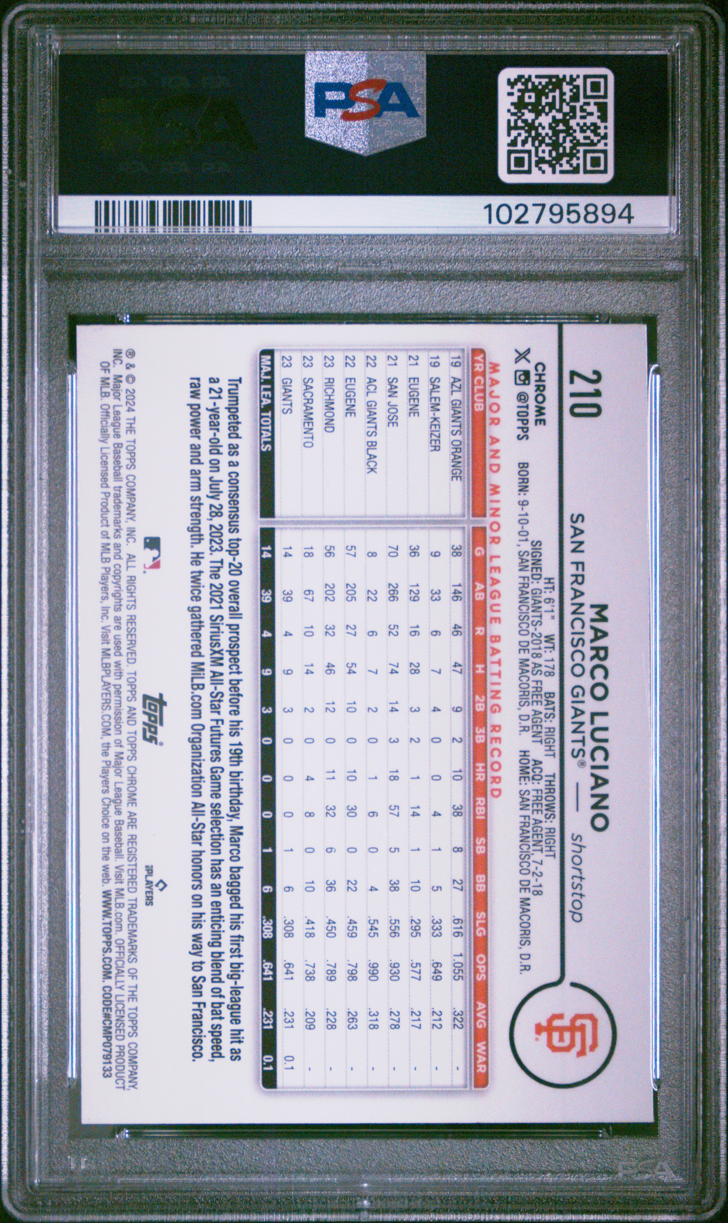 2024 Topps Chrome Logofractor Edition Marco Luciano #210 Mint 9 front