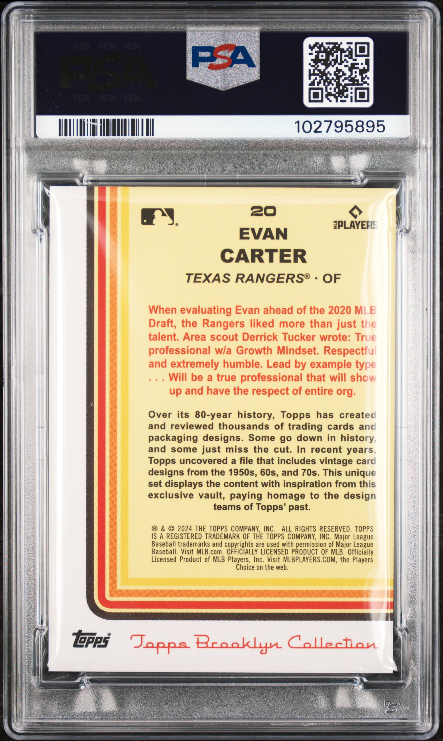 2024 Topps Brooklyn Collection Evan Carter #20 (Chartreuse) Mint 9 front