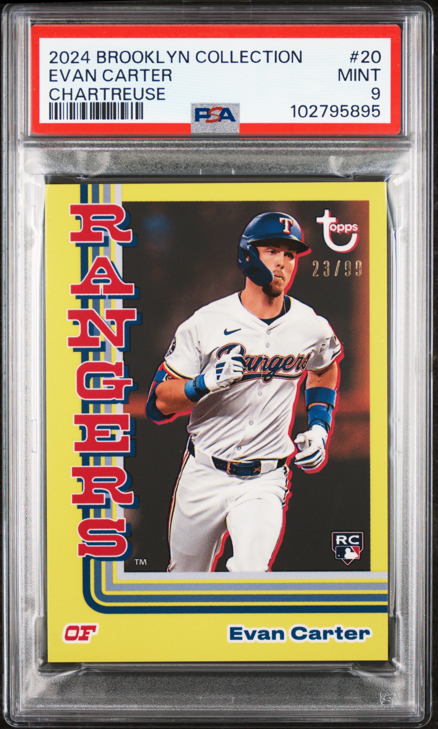 2024 Topps Brooklyn Collection Evan Carter #20 (Chartreuse) Mint 9 back