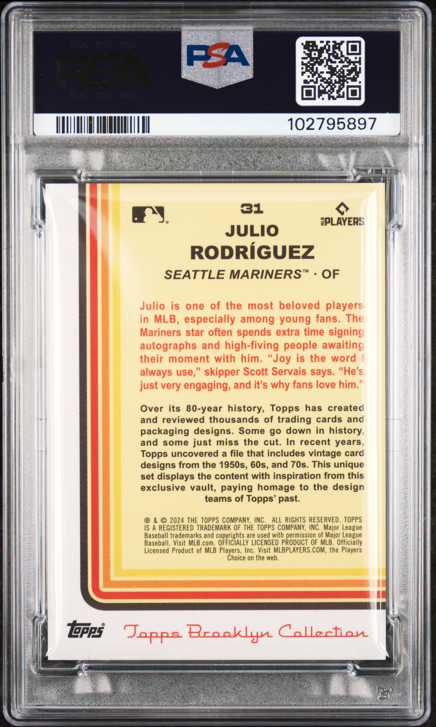 2024 Topps Brooklyn Collection Julio Rodriguez #31 (Chartreuse) Gem Mt 10 front