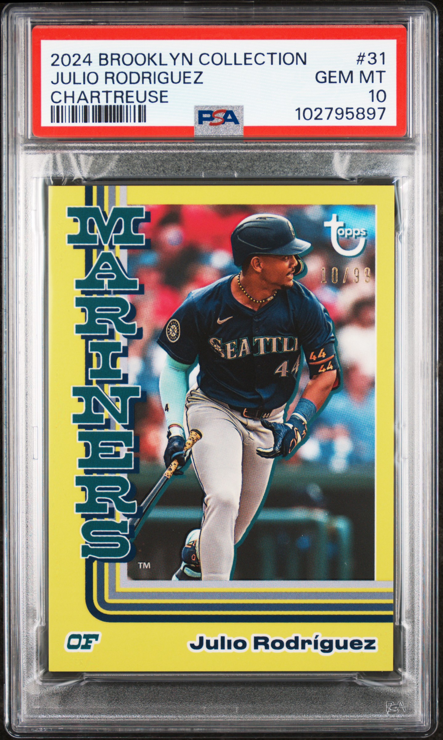 2024 Topps Brooklyn Collection Julio Rodriguez #31 (Chartreuse) Gem Mt 10 back