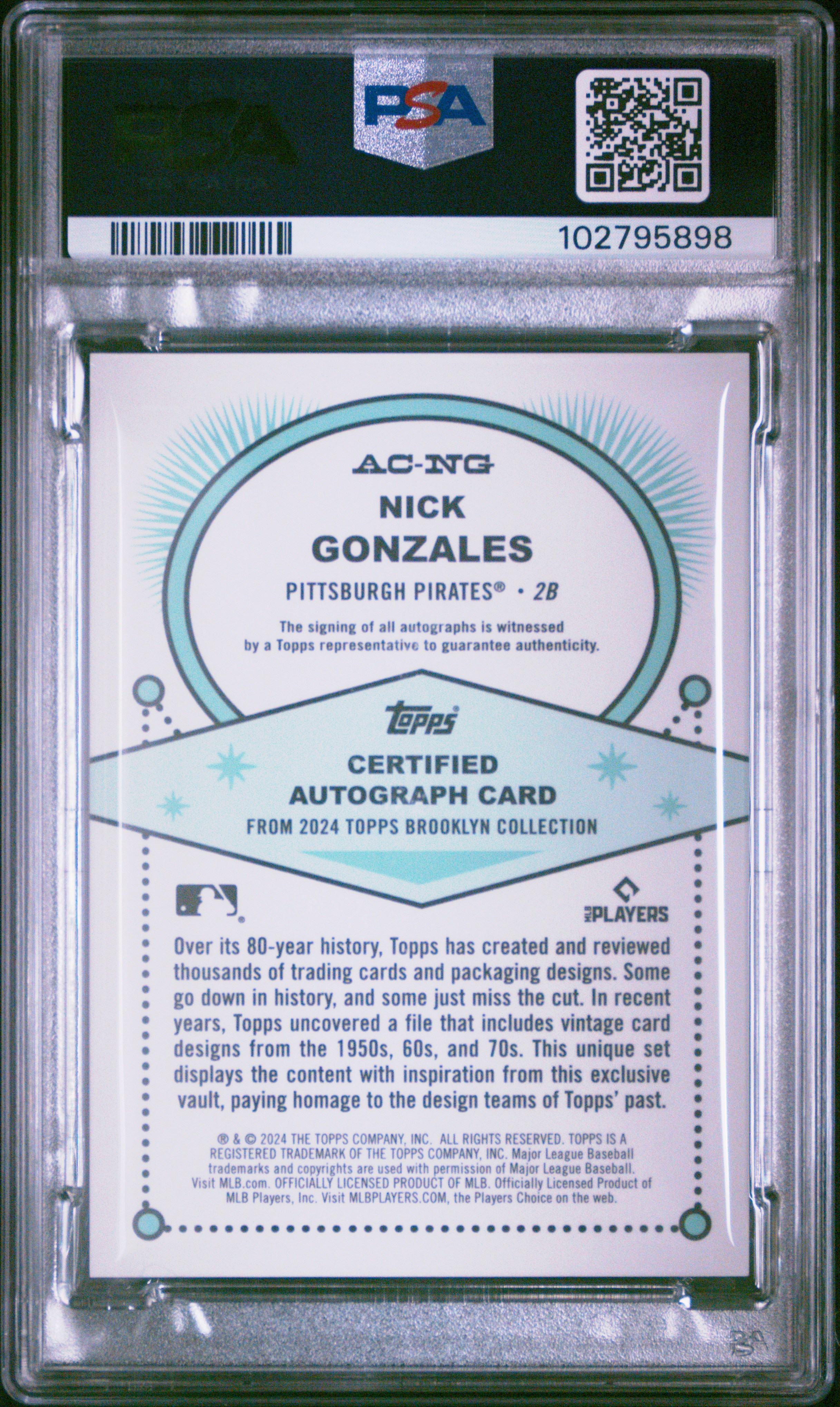 2024 Topps Brooklyn Collection Autographs Nick Gonzales #Ng (Autograph-Blue) Mint 9 front