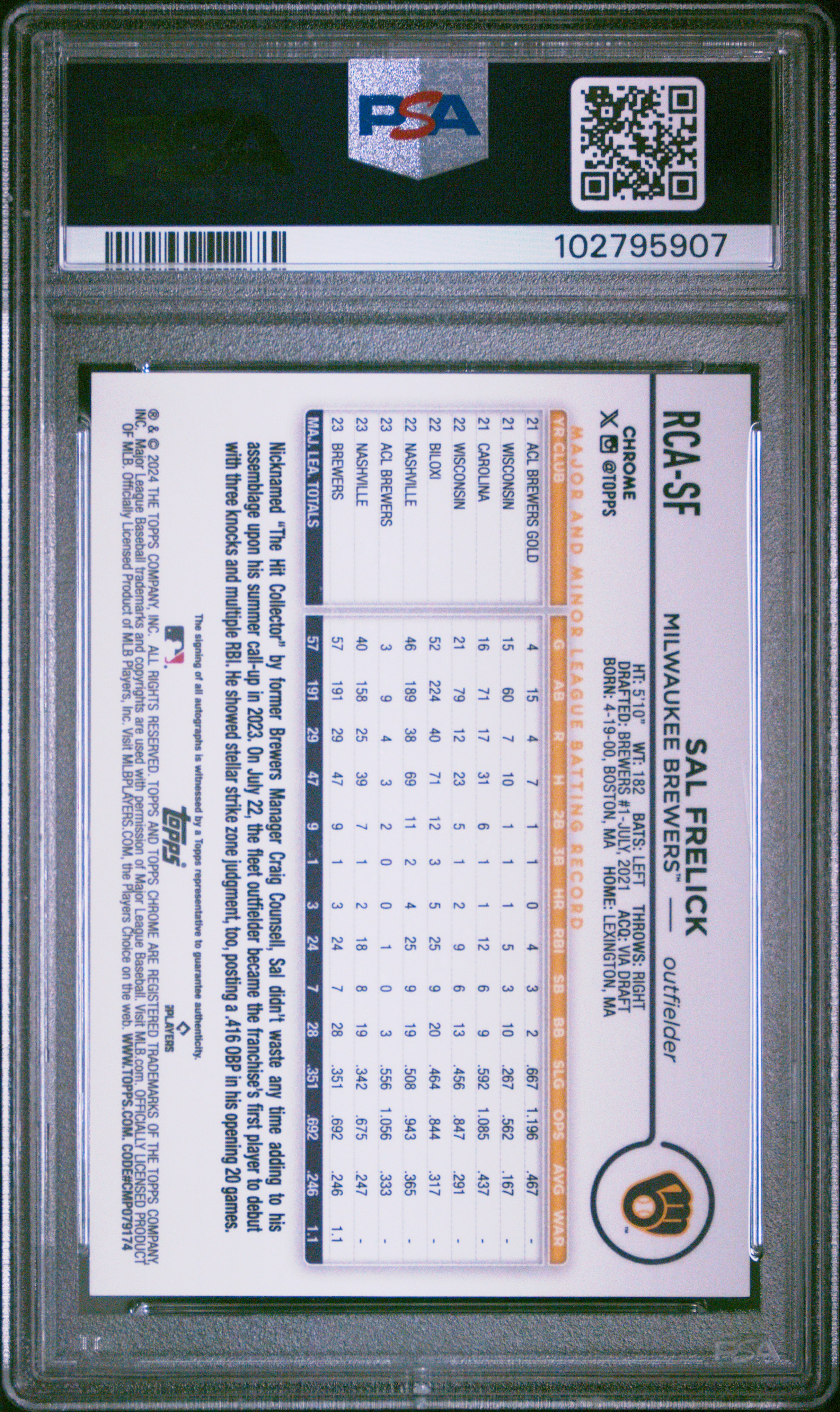 2024 Topps Chrome Logofractor Edition Mlb Refractor Chrome Autographs Sal Frelick #Rcasf (Autograph-Green Refractor) Gem Mt 10 front
