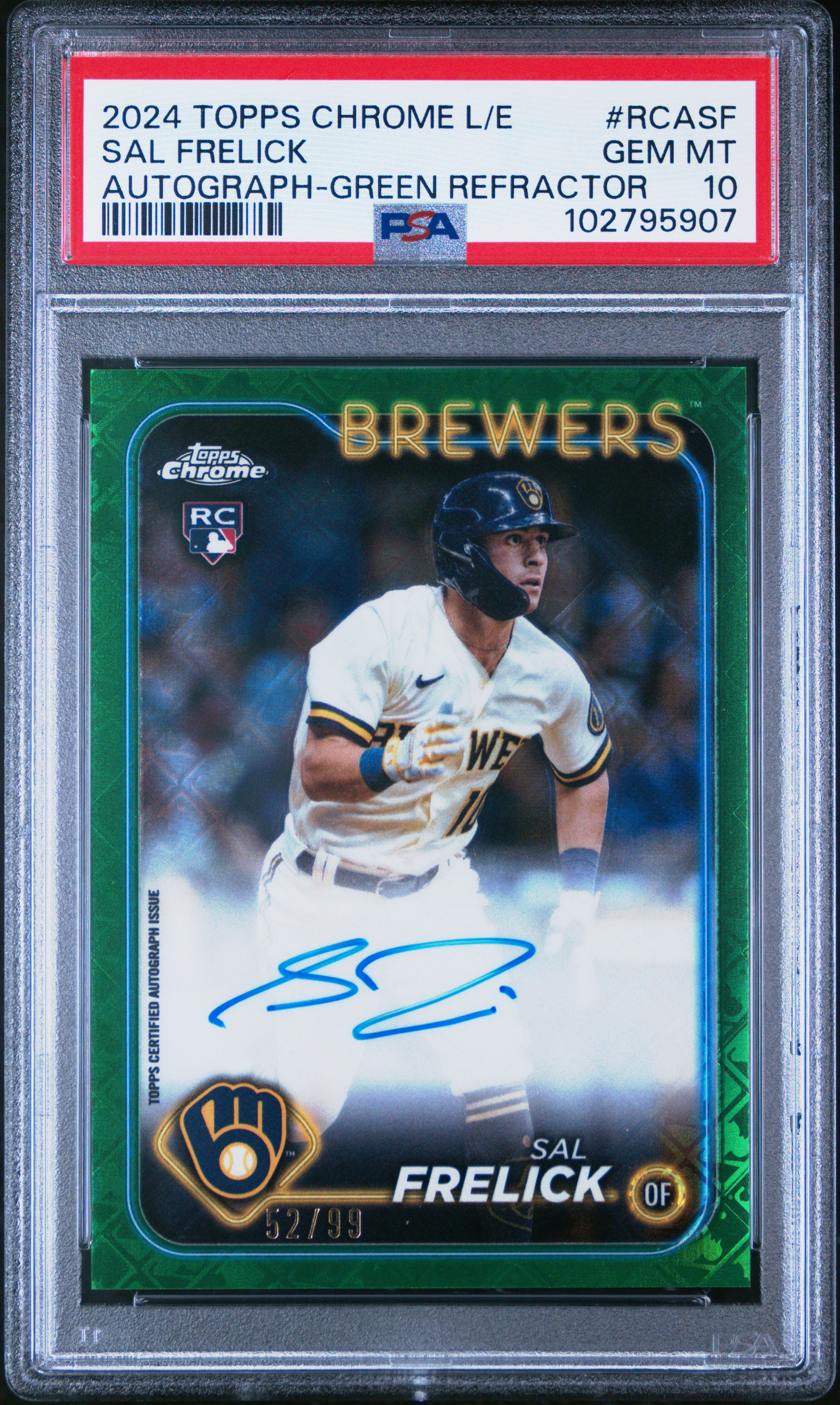 2024 Topps Chrome Logofractor Edition Mlb Refractor Chrome Autographs Sal Frelick #Rcasf (Autograph-Green Refractor) Gem Mt 10 back