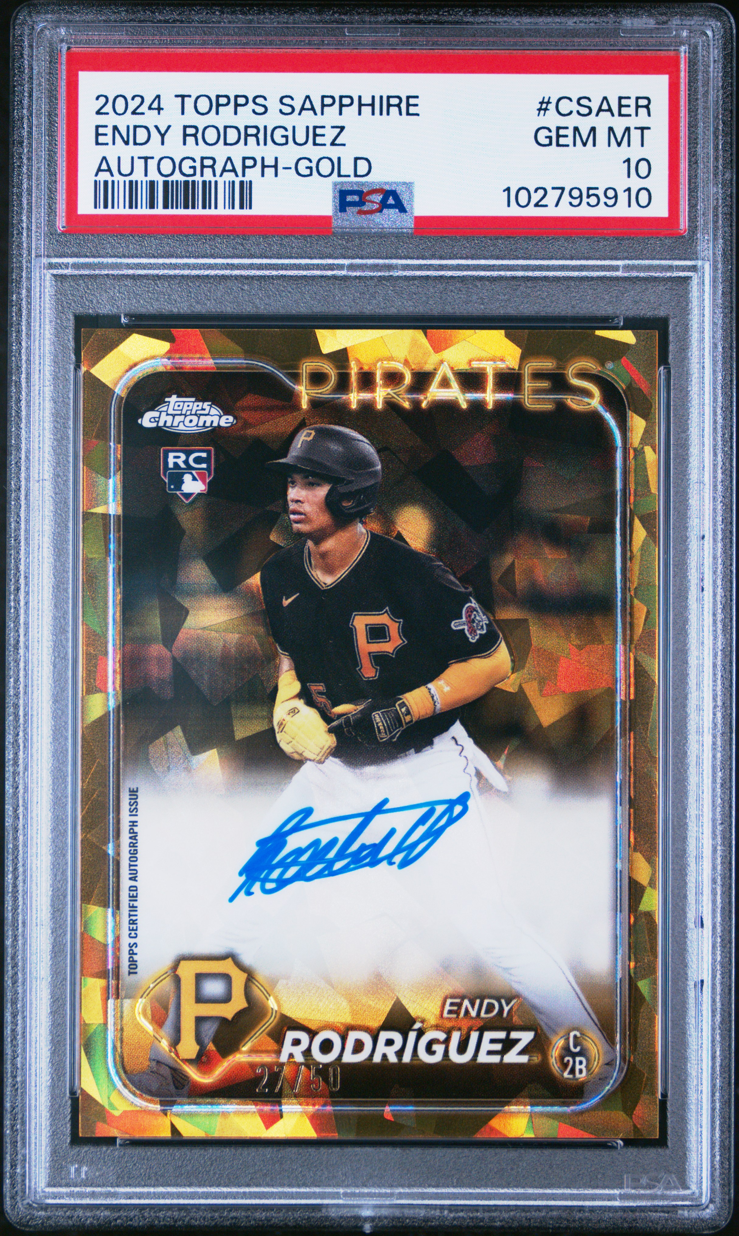 2024 Topps Chrome Sapphire Chrome Sapphire Autographs Endy Rodriguez #Csaer (Autograph-Gold) Gem Mt 10 back