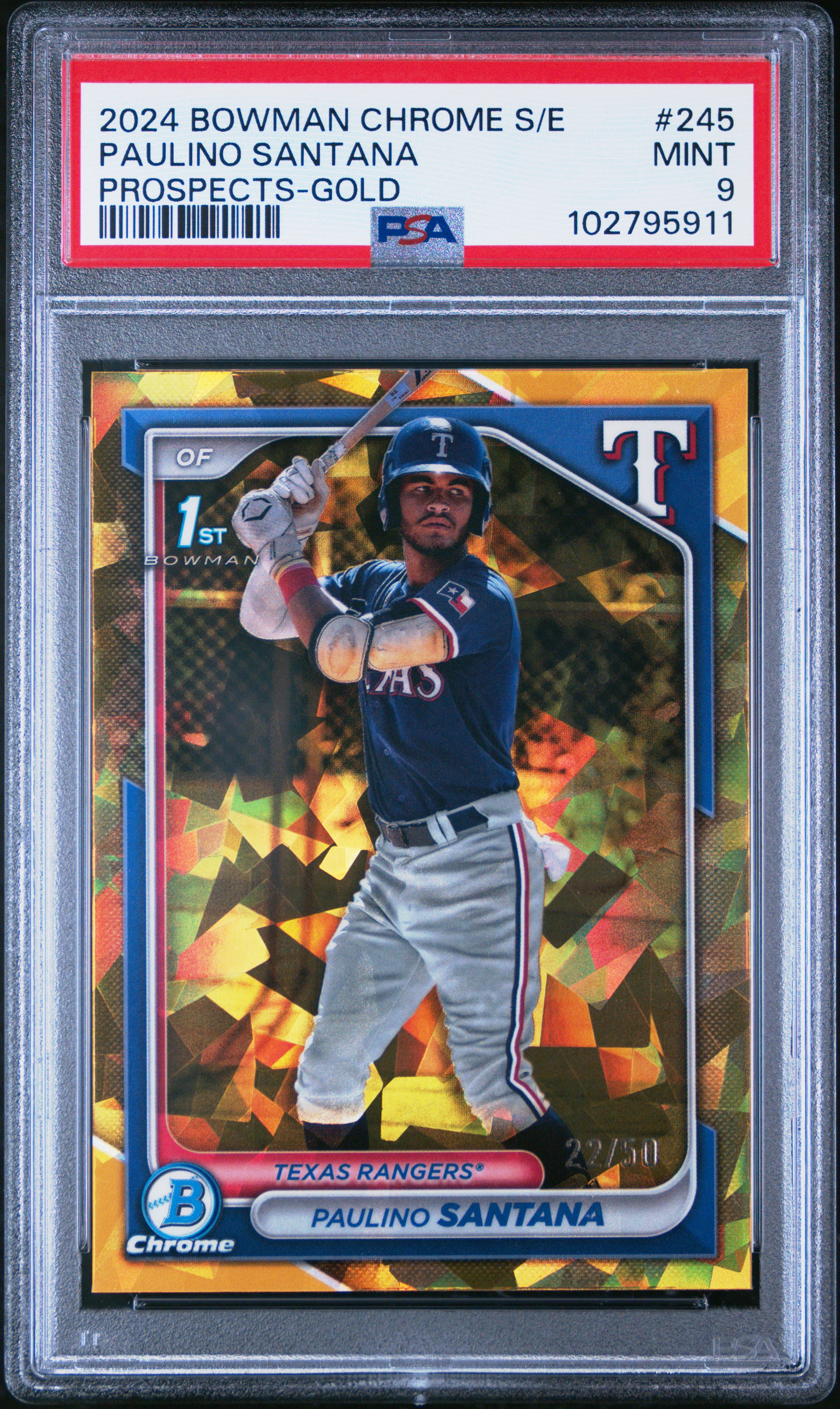 2024 Bowman Chrome Sapphire Edition Prospects Paulino Santana #245 (Prospects-Gold) Mint 9 back