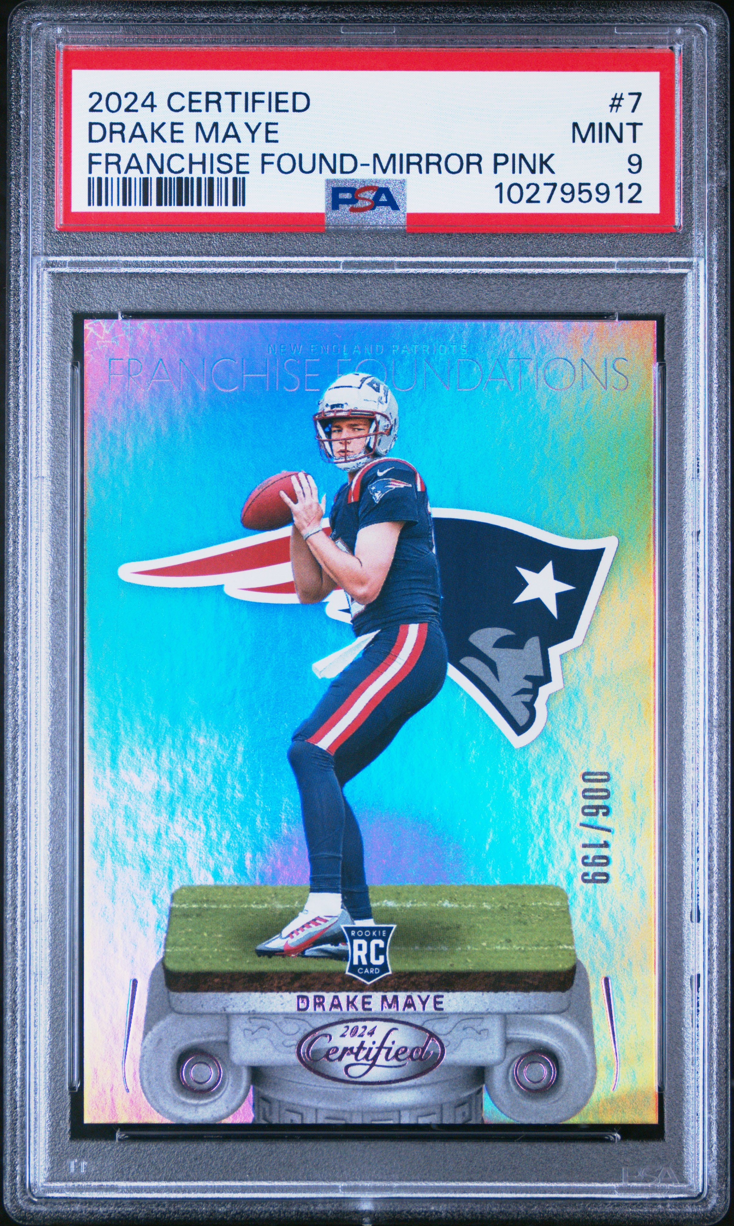 2024 Panini Certified Franchise Foundations Drake Maye #7 (Franchise Found-Mirror Pink) Mint 9 back