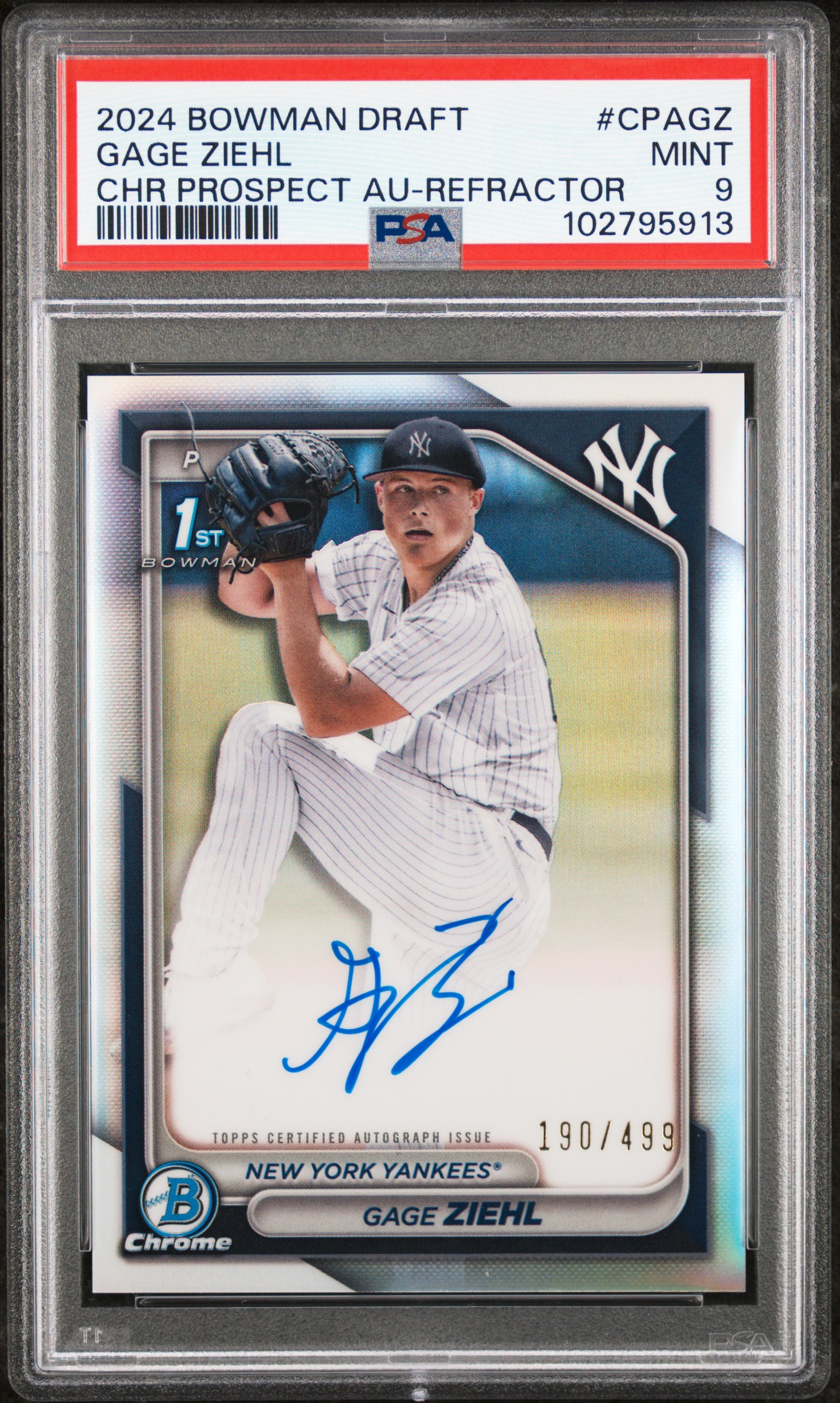 2024 Bowman Draft Chrome Prospect Autographs Gage Ziehl #Cpagz (Chr Prospect Au-Refractor) Mint 9 back