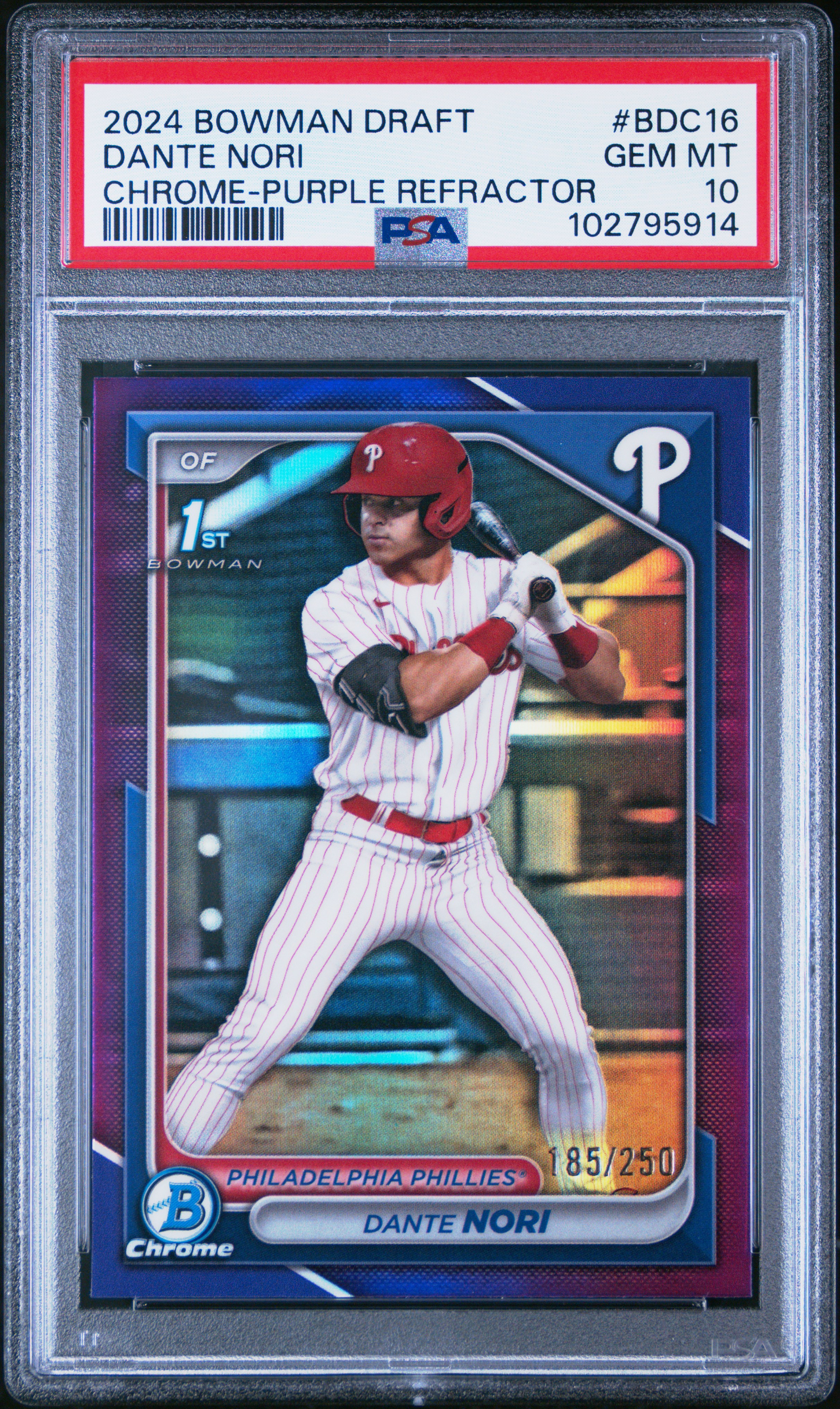 2024 Bowman Draft Dante Nori #Bdc16 (Chrome-Purple Refractor) Gem Mt 10 back