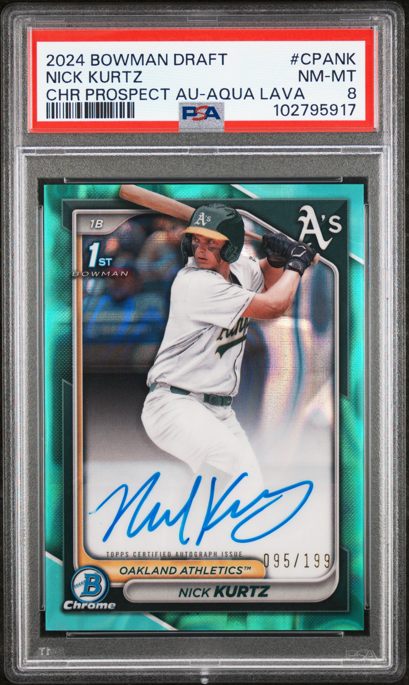 2024 Bowman Draft Chrome Prospect Autographs Nick Kurtz #Cpank (Chr Prospect Au-Aqua Lava) Nm-Mt 8 back