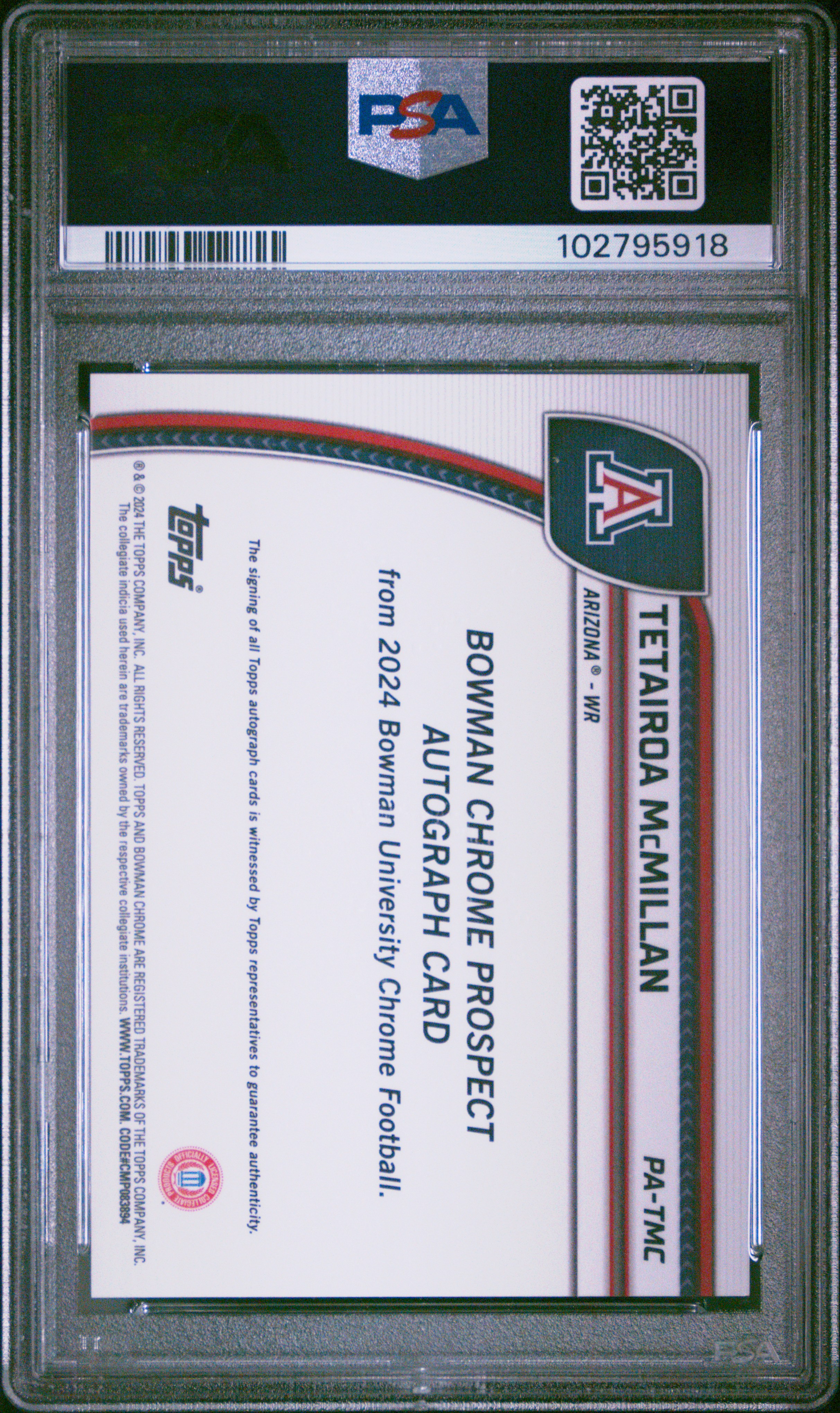 2024 Bowman University Chrome Bowman Chrome Prospect Autographs Tetairoa Mcmillan #Patmc Mint 9 front