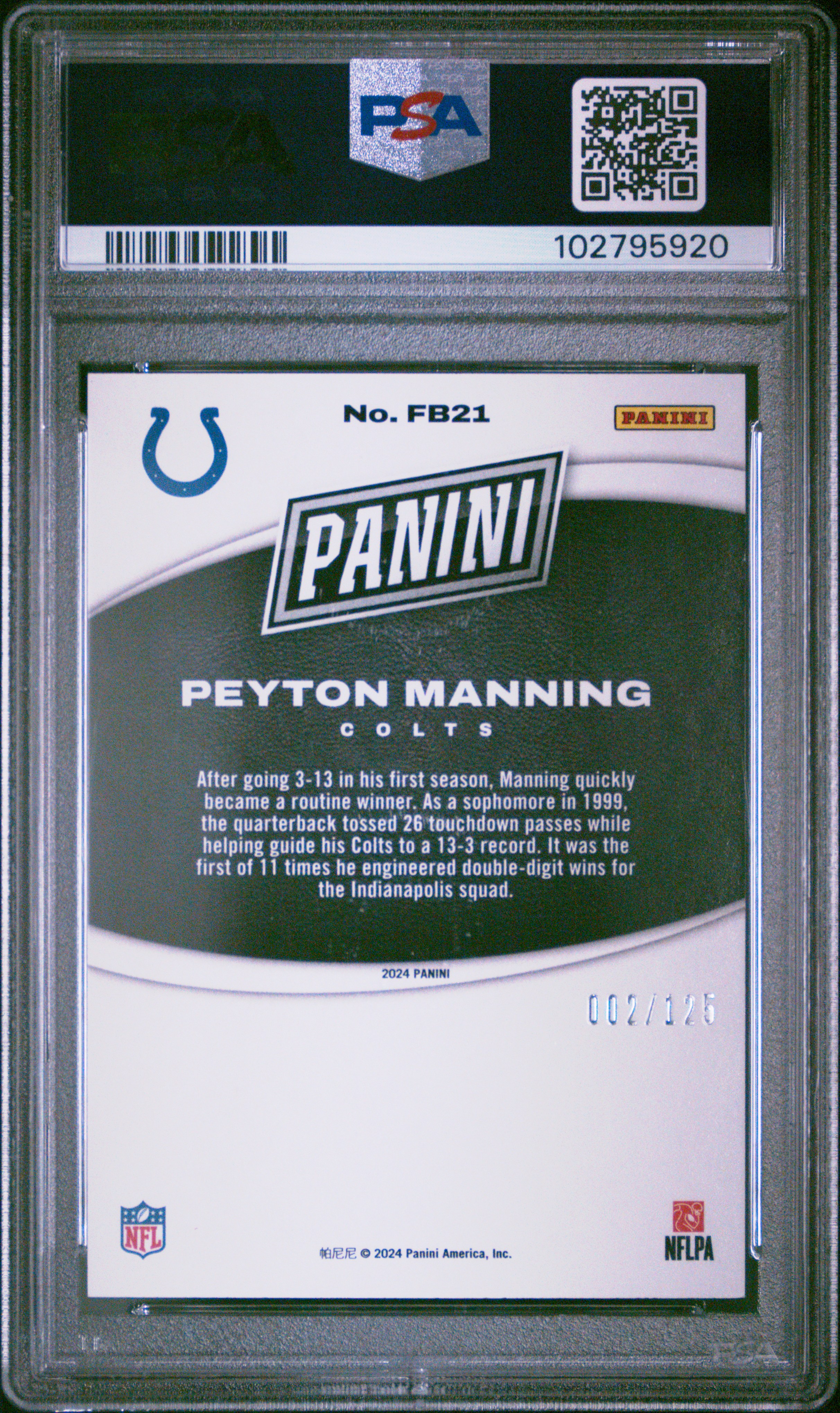 2024 Panini Black Friday Football Peyton Manning #Fb21 (Red) Mint 9 front