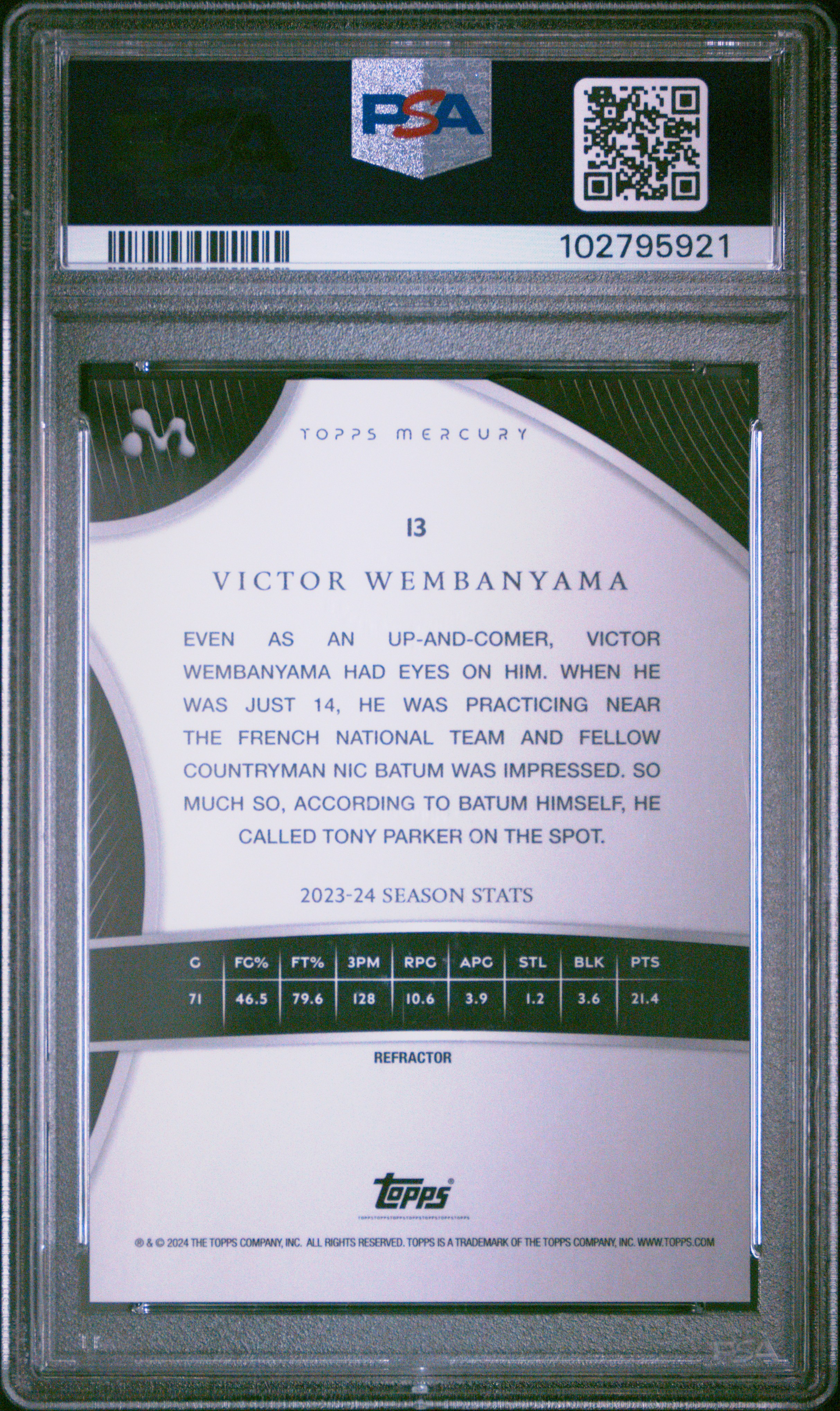 2023 Topps Mercury: Victor Wembanyama Victor Wembanyama #13 (Refractor) Gem Mt 10 front