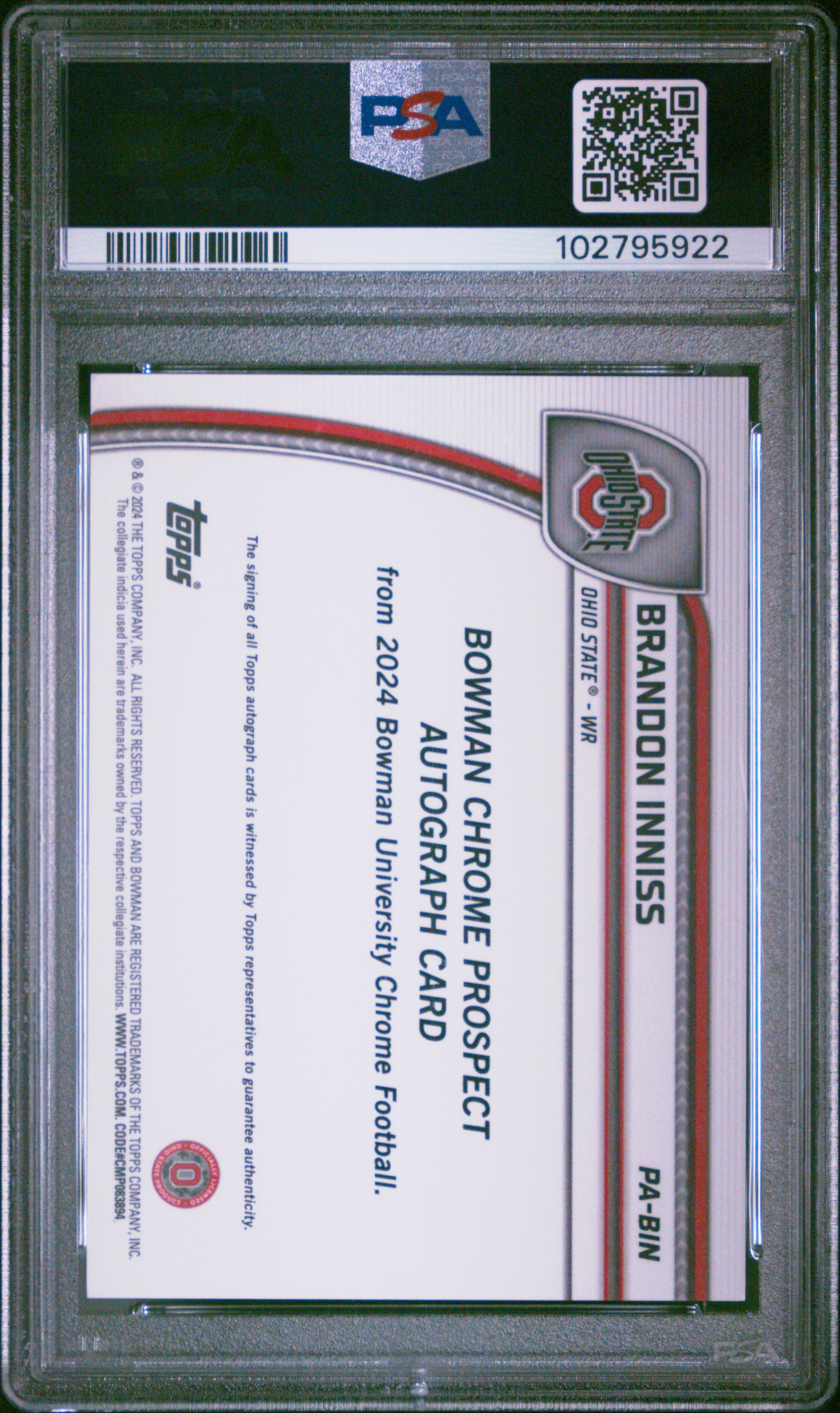 2024 Bowman University Chrome Bowman Chrome Prospect Autographs Brandon Inniss #Pabin (Chr Prospect Au-Black Ref) Nm-Mt 8 front