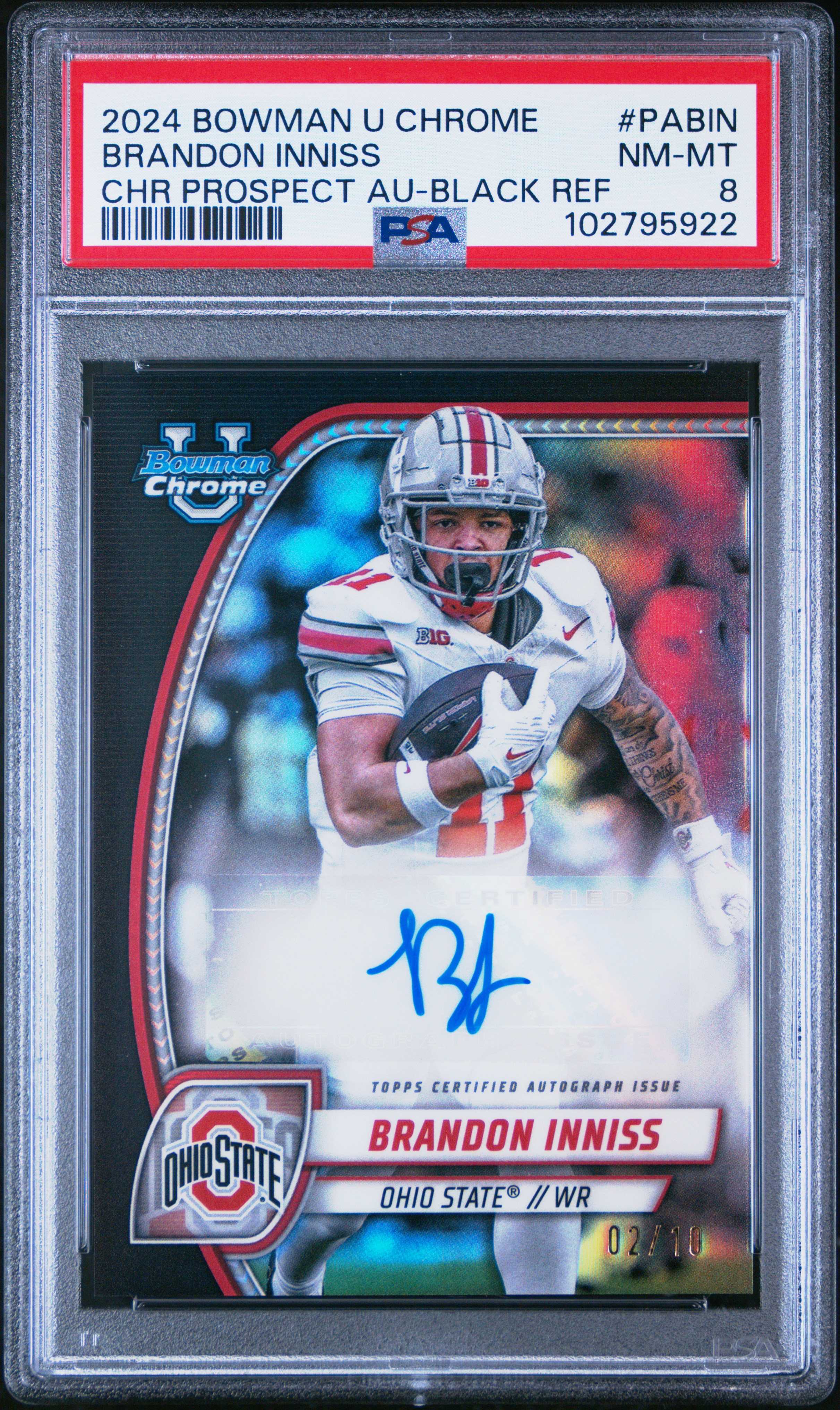 2024 Bowman University Chrome Bowman Chrome Prospect Autographs Brandon Inniss #Pabin (Chr Prospect Au-Black Ref) Nm-Mt 8 back