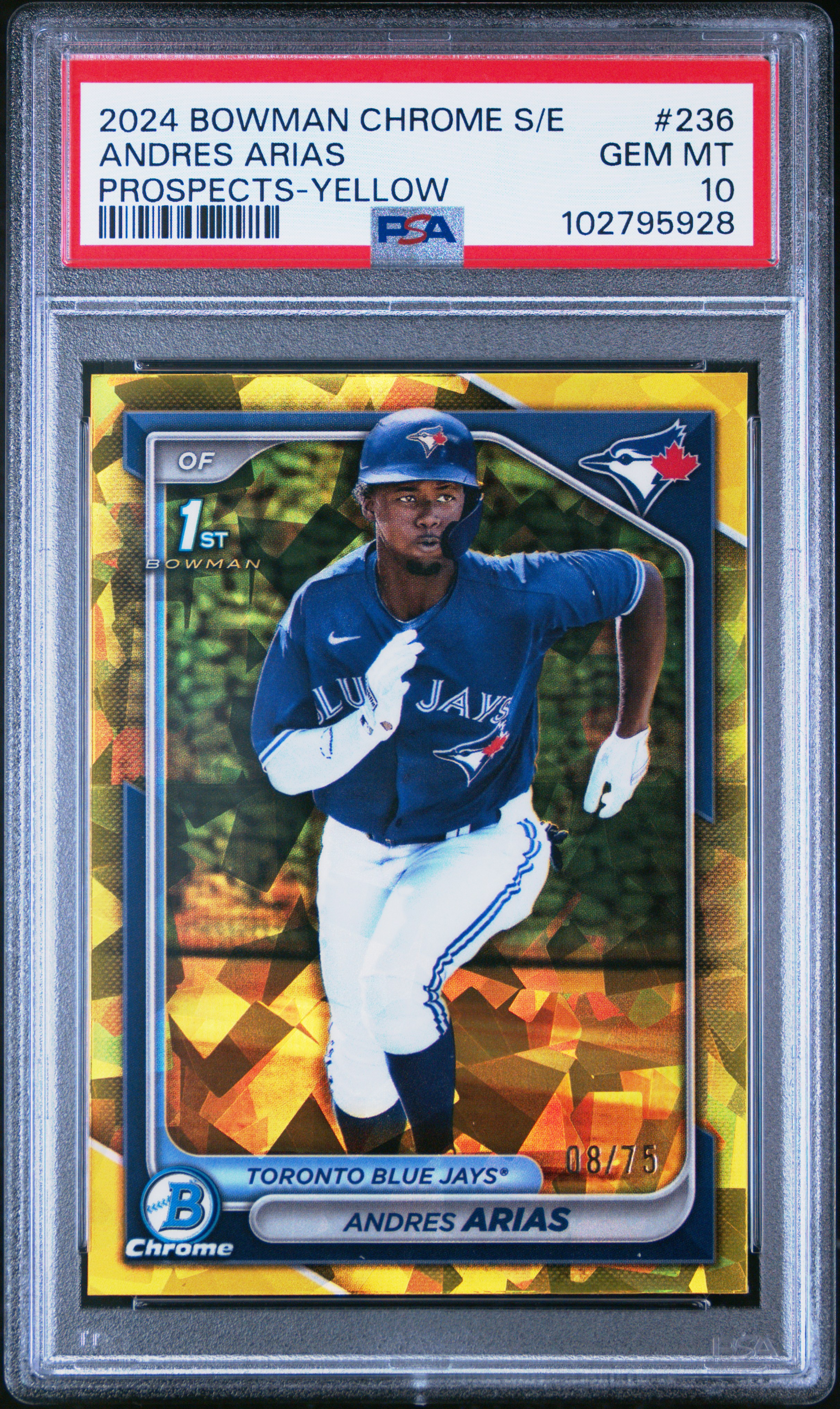2024 Bowman Chrome Sapphire Edition Prospects Andres Arias #236 (Prospects-Yellow) Gem Mt 10 back