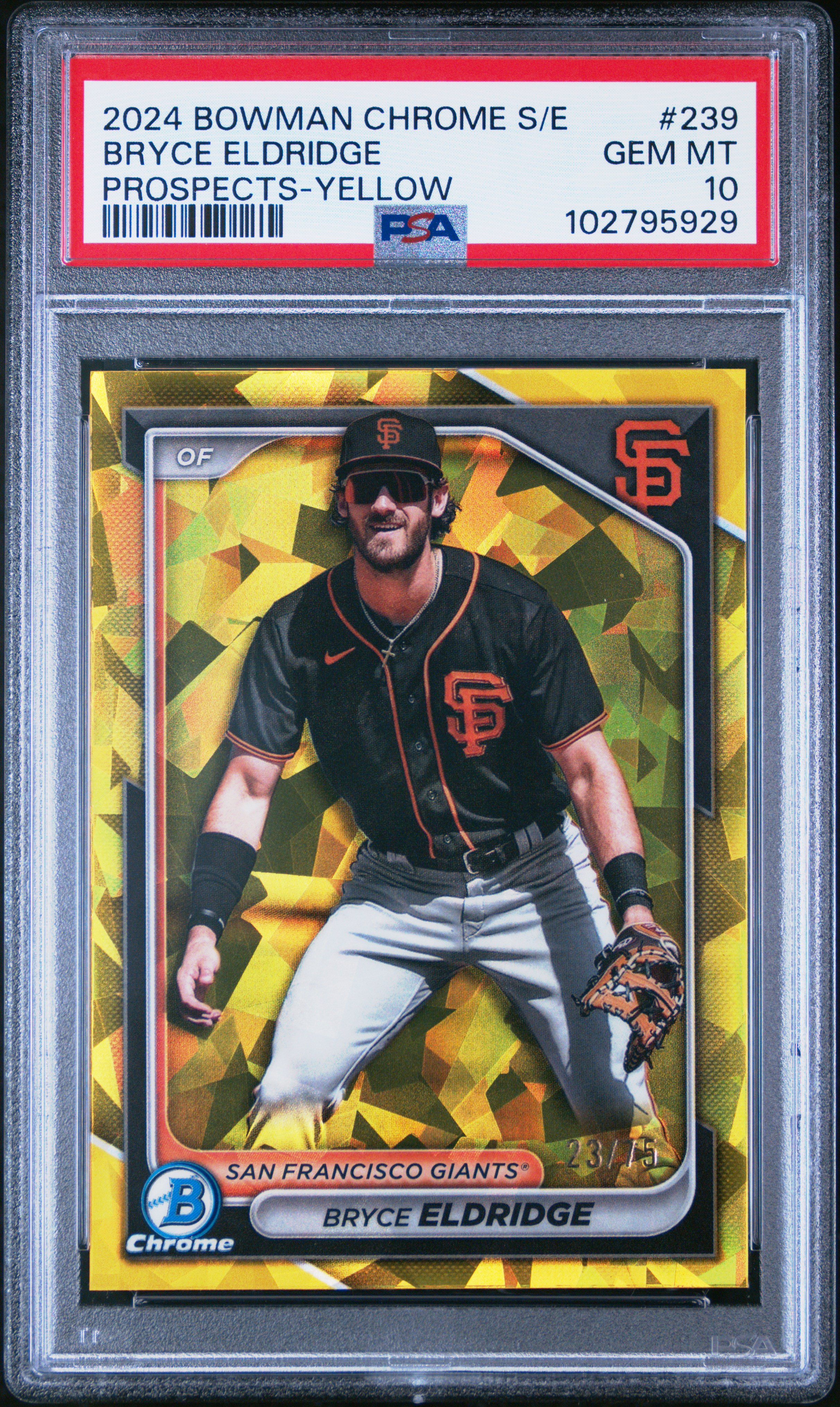 2024 Bowman Chrome Sapphire Edition Prospects Bryce Eldridge #239 (Prospects-Yellow) Gem Mt 10 back