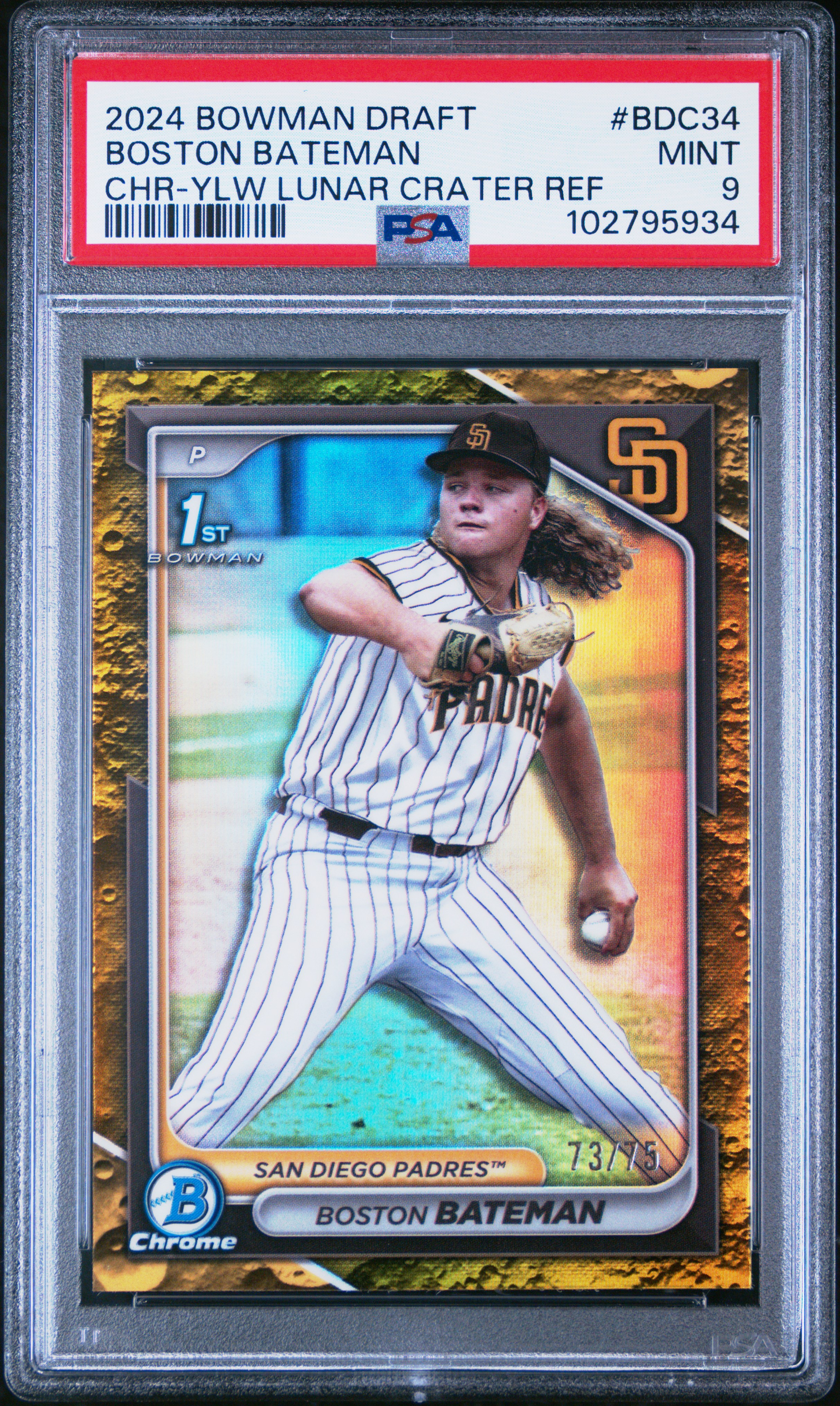 2024 Bowman Draft Boston Bateman #Bdc34 (Chr-Ylw Lunar Crater Ref) Mint 9 back