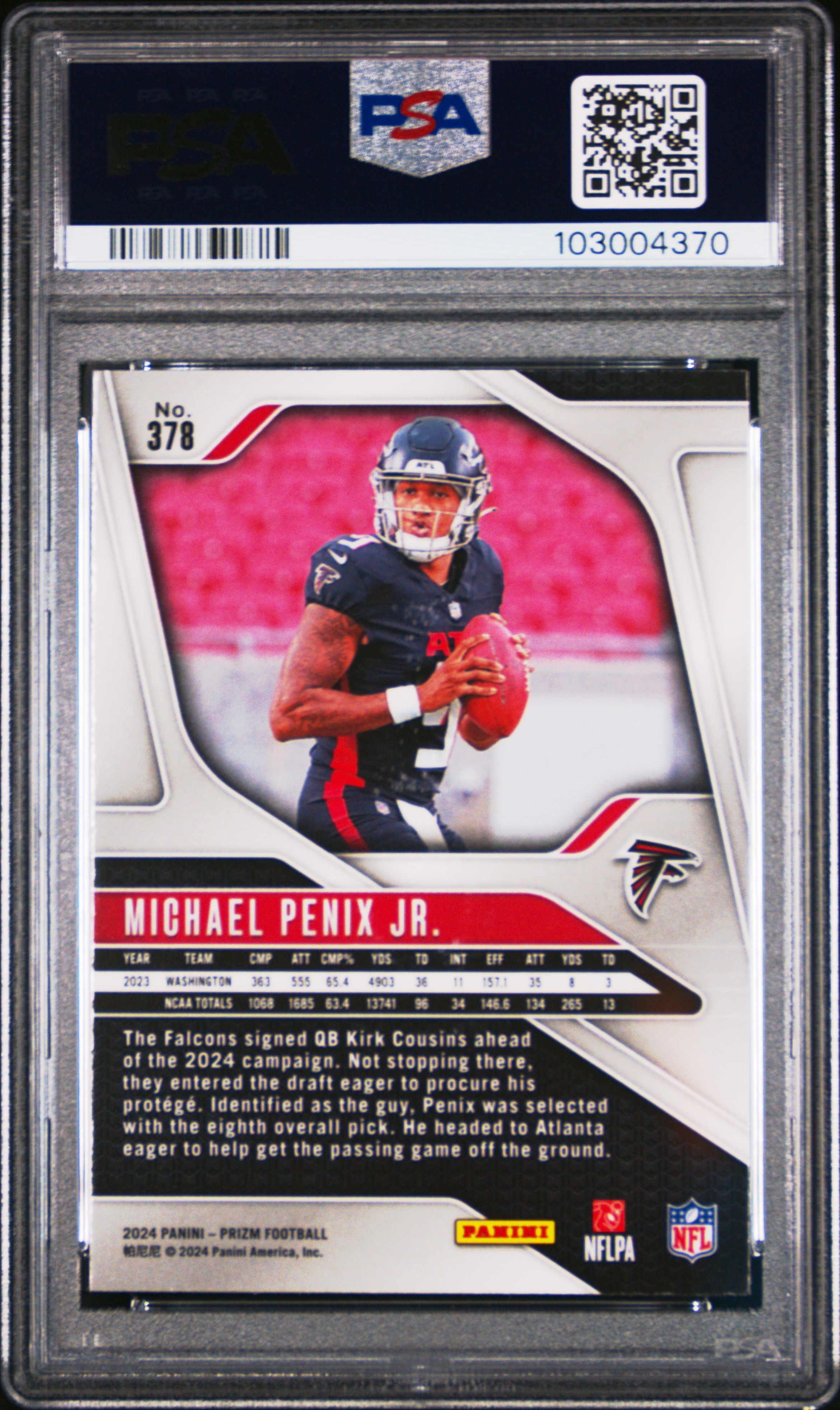 2024 Panini Prizm Michael Penix Jr. #378 Gem Mt 10 back