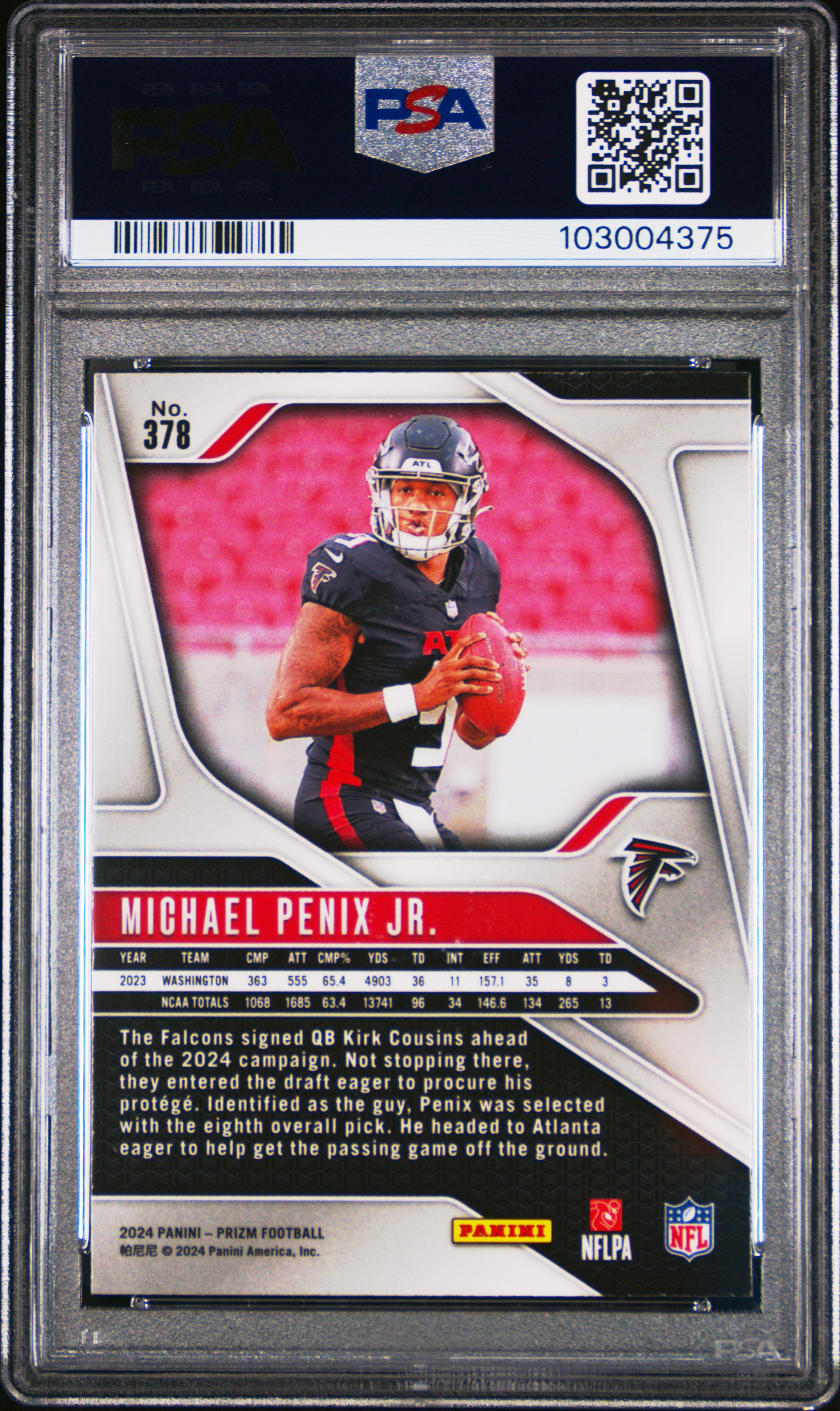 2024 Panini Prizm Michael Penix Jr. #378 Gem Mt 10 back