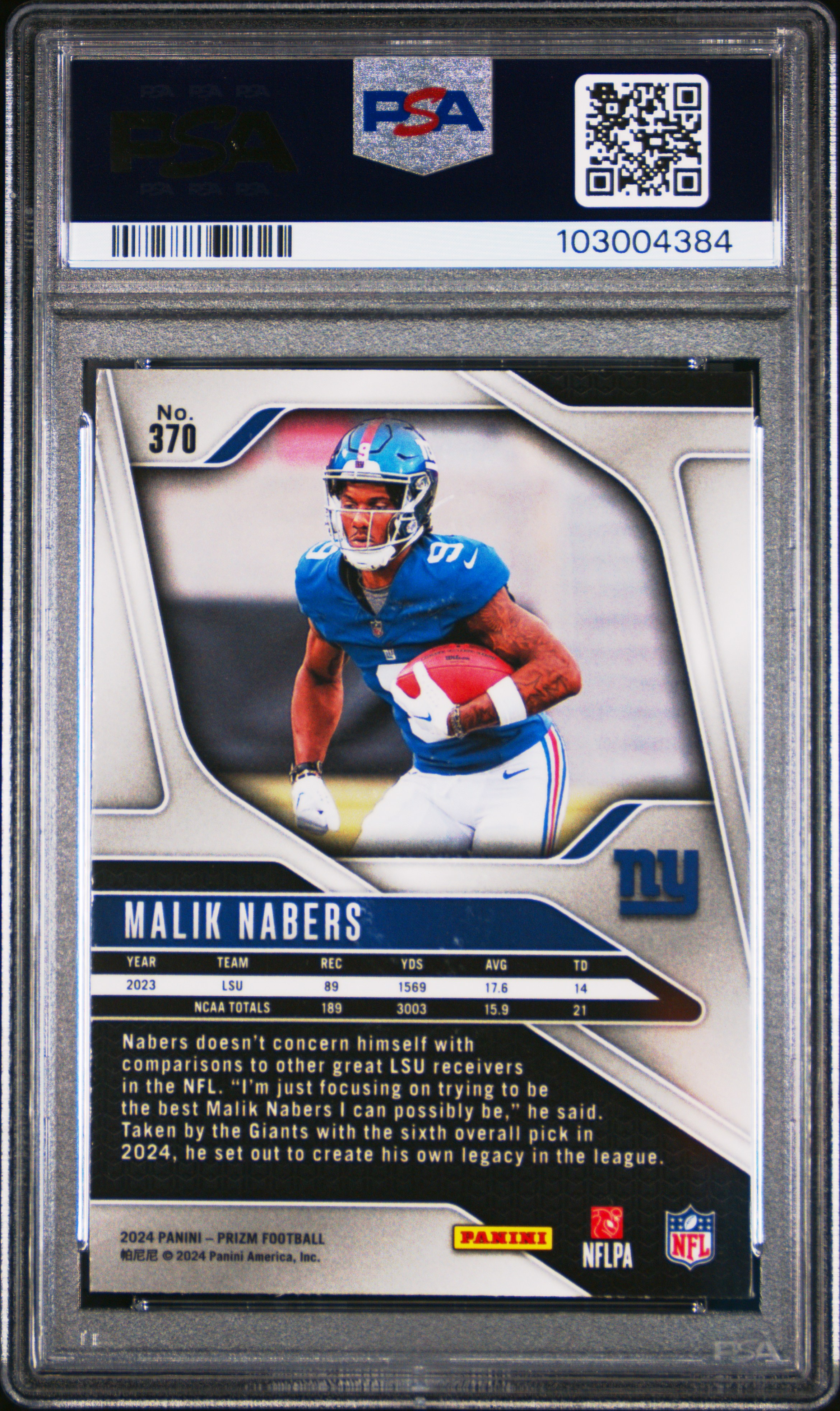 2024 Panini Prizm Malik Nabers #370 Mint 9 back
