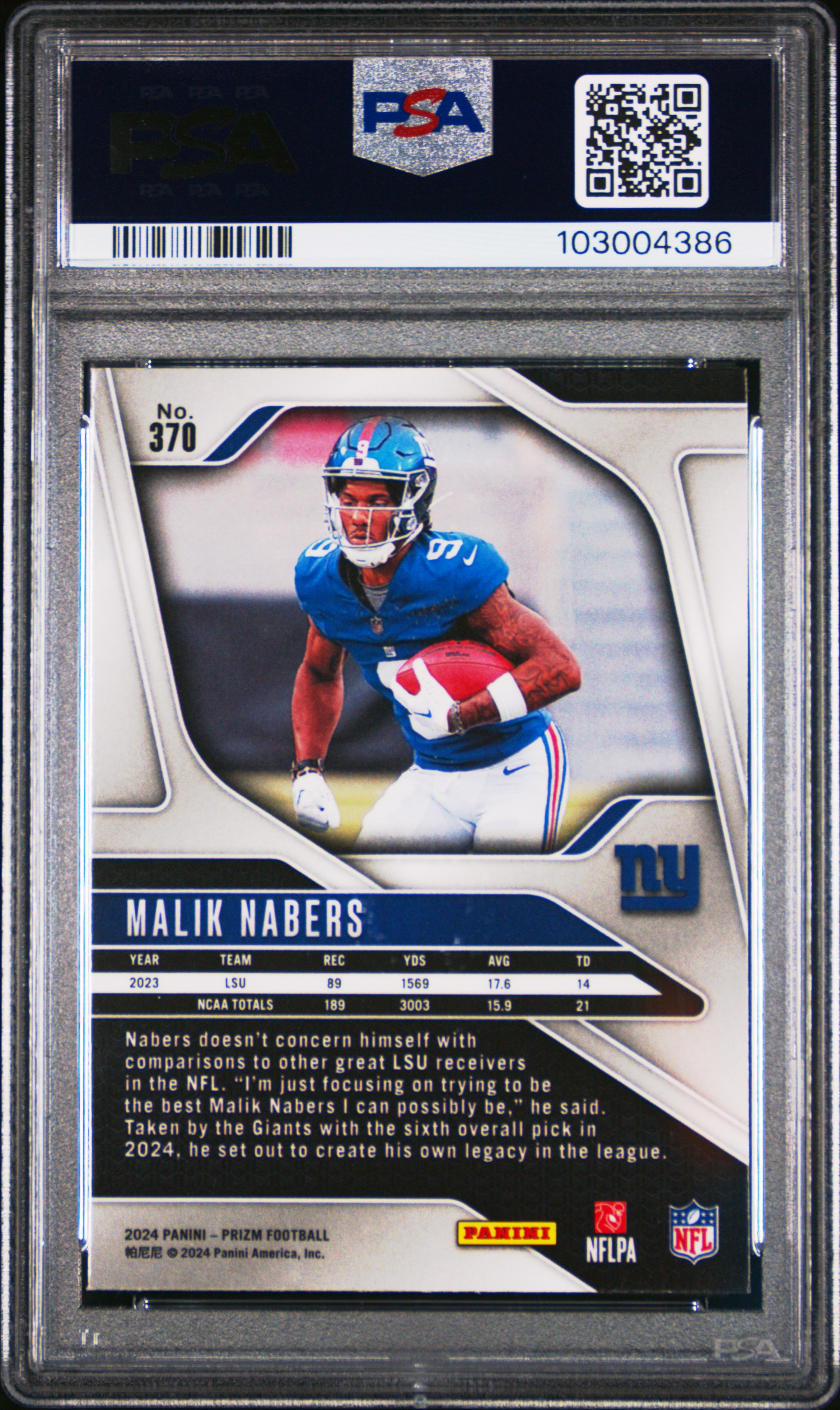 2024 Panini Prizm Malik Nabers #370 Mint 9 back