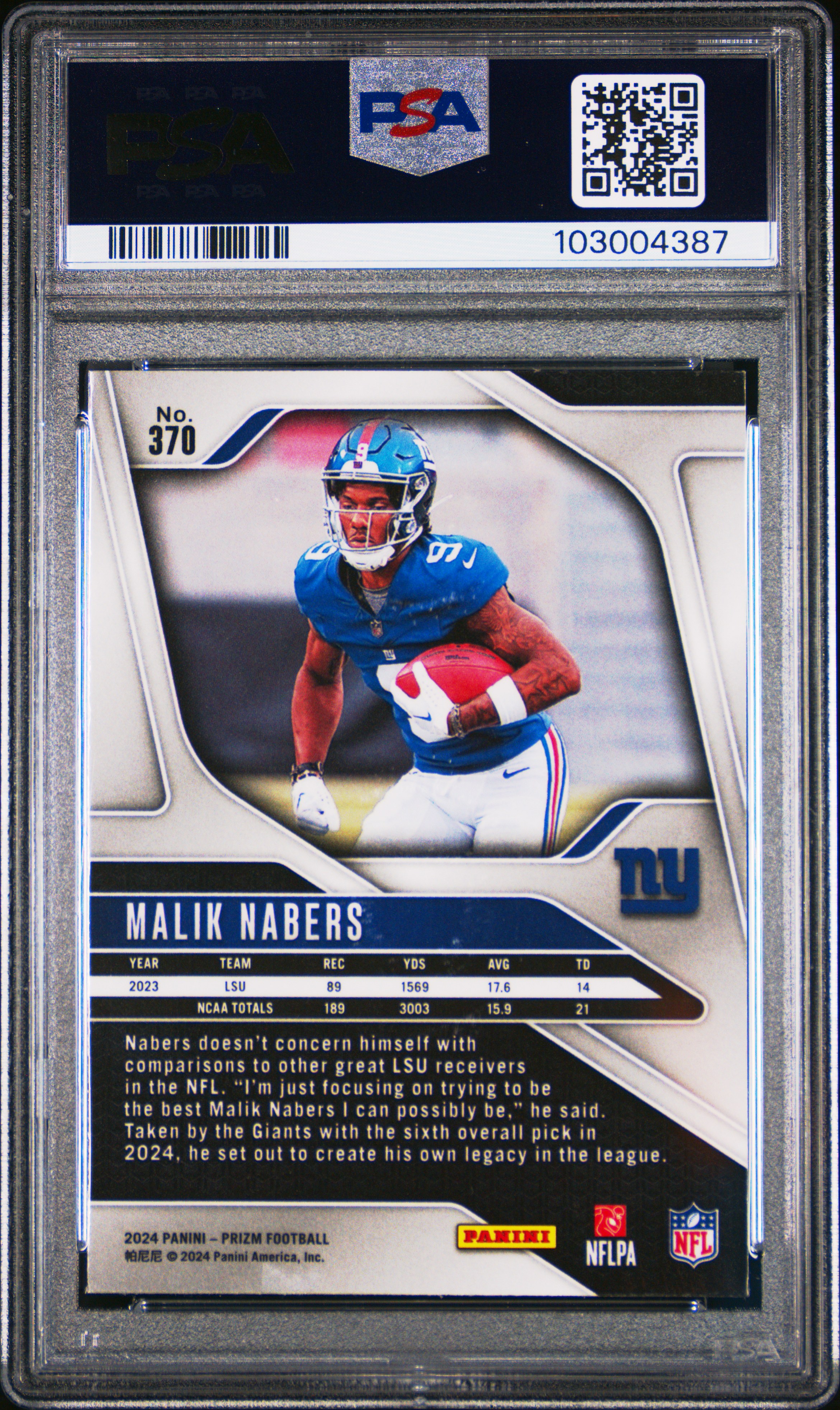 2024 Panini Prizm Malik Nabers #370 Gem Mt 10 back