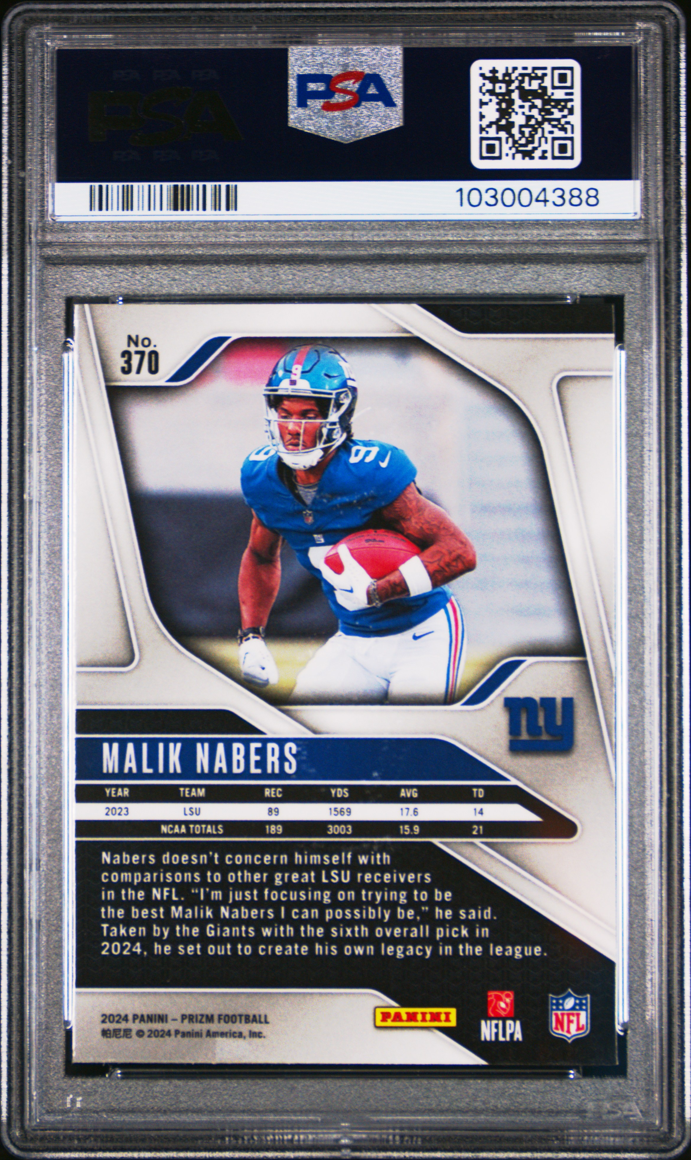 2024 Panini Prizm Malik Nabers #370 Mint 9 back