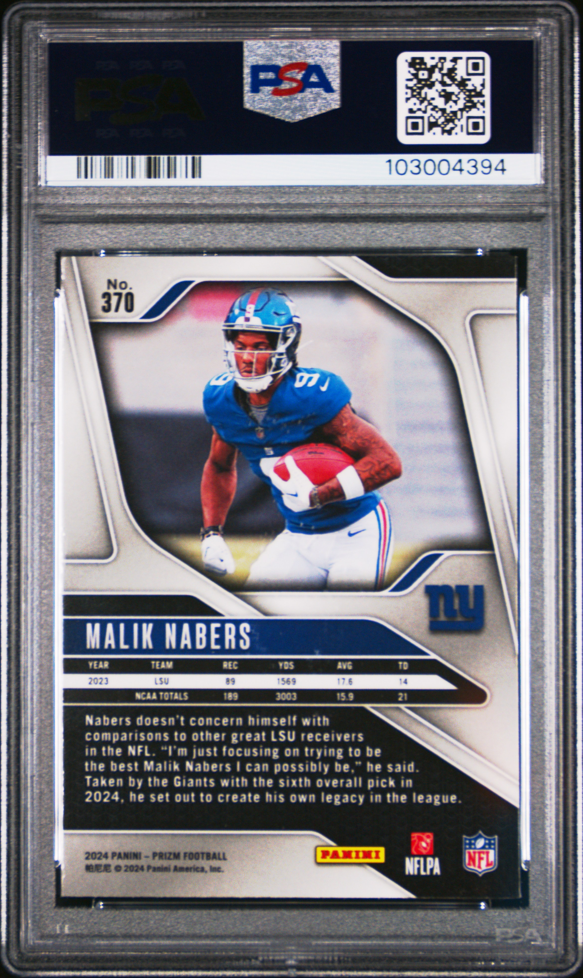 2024 Panini Prizm Malik Nabers #370 Gem Mt 10 back