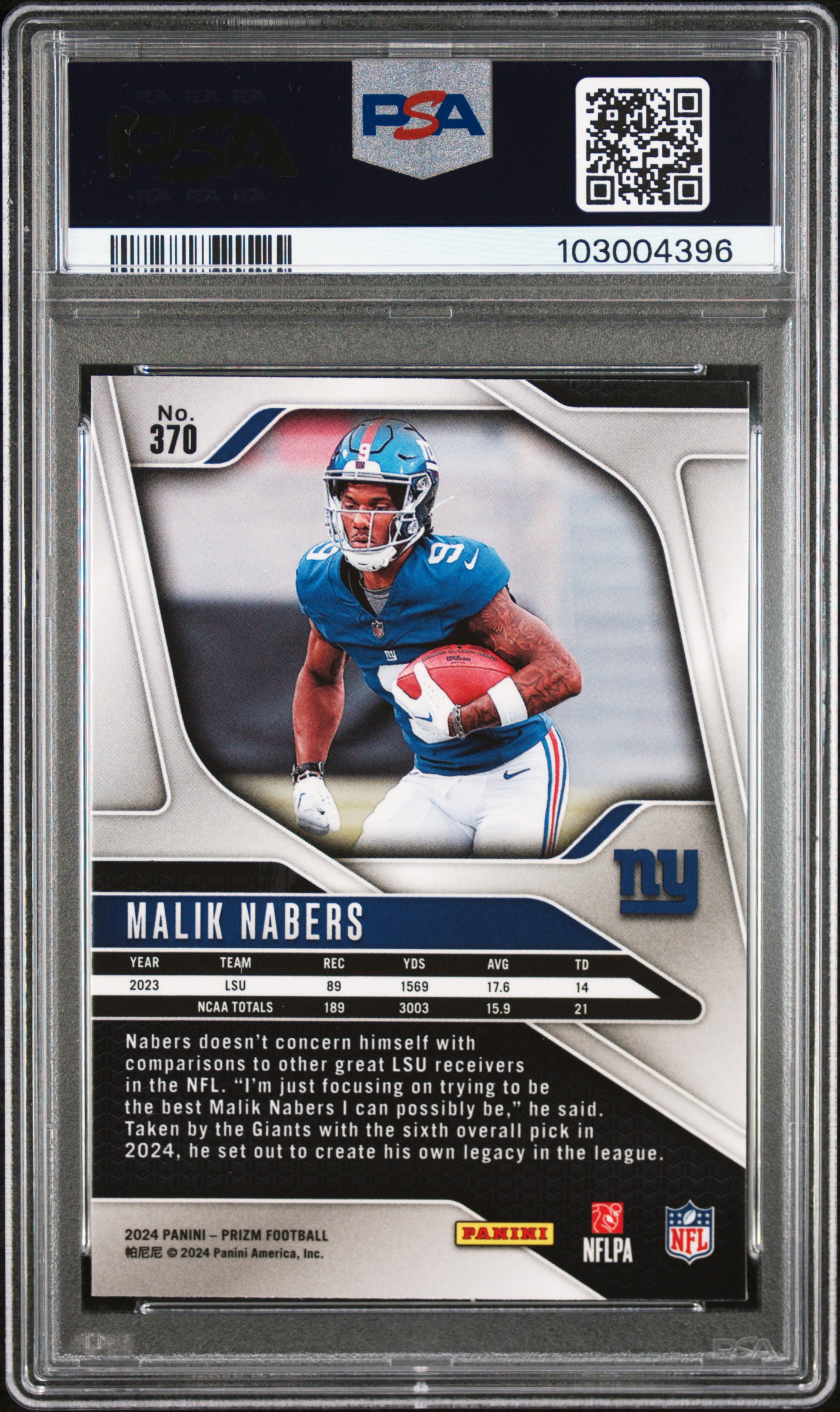 2024 Panini Prizm Malik Nabers #370 Mint 9 back