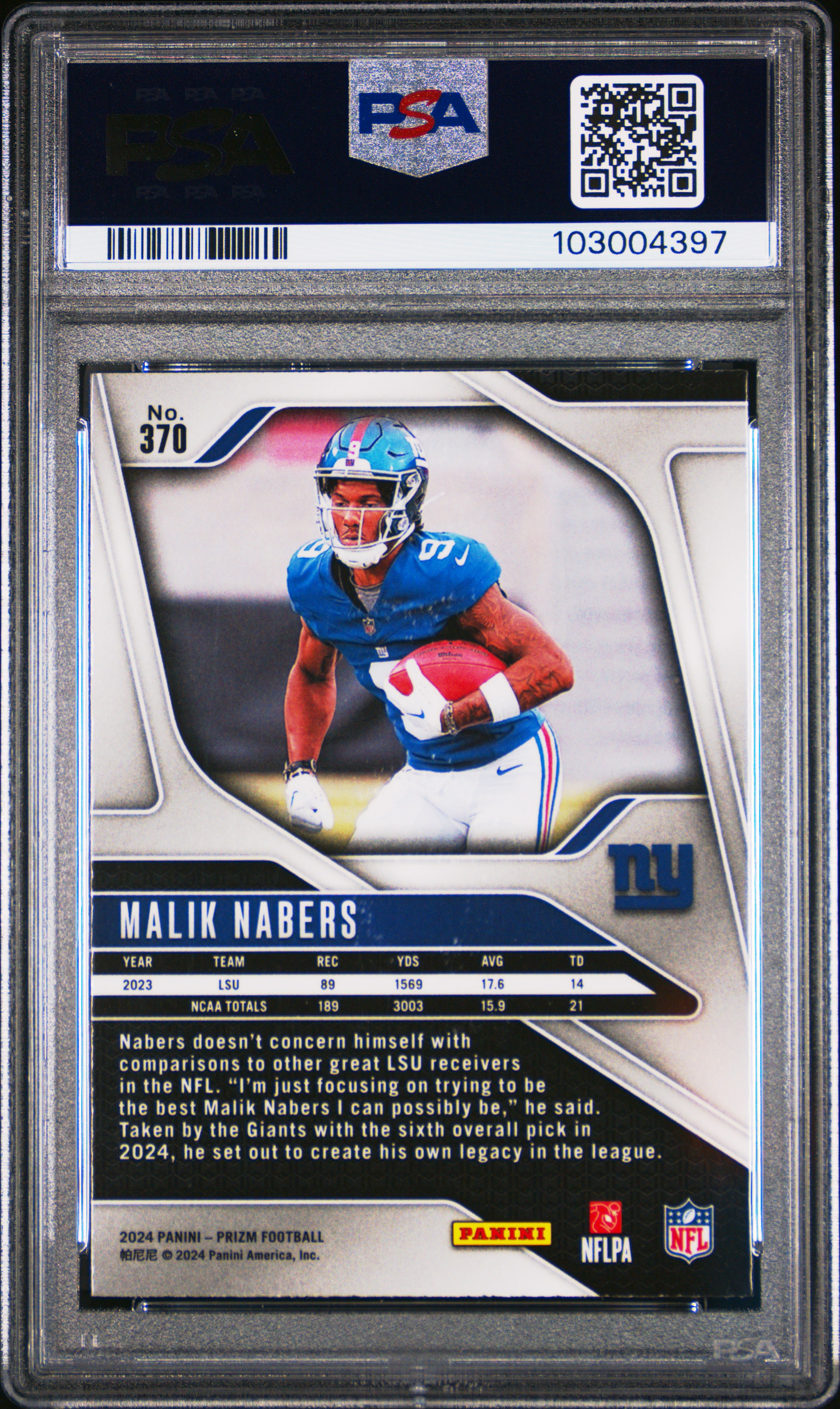 2024 Panini Prizm Malik Nabers #370 Mint 9 back