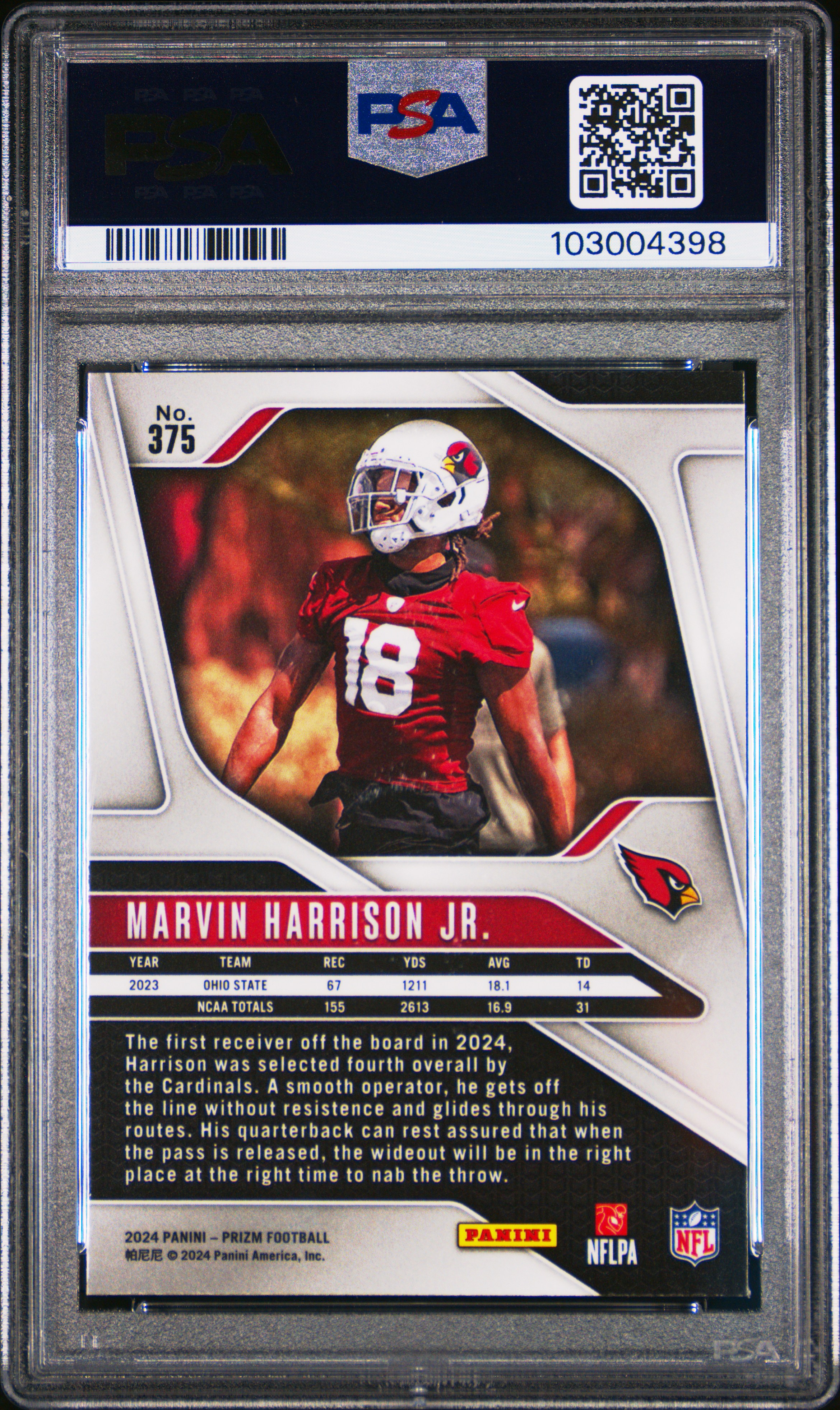 2024 Panini Prizm Marvin Harrison Jr. #375 Gem Mt 10 back