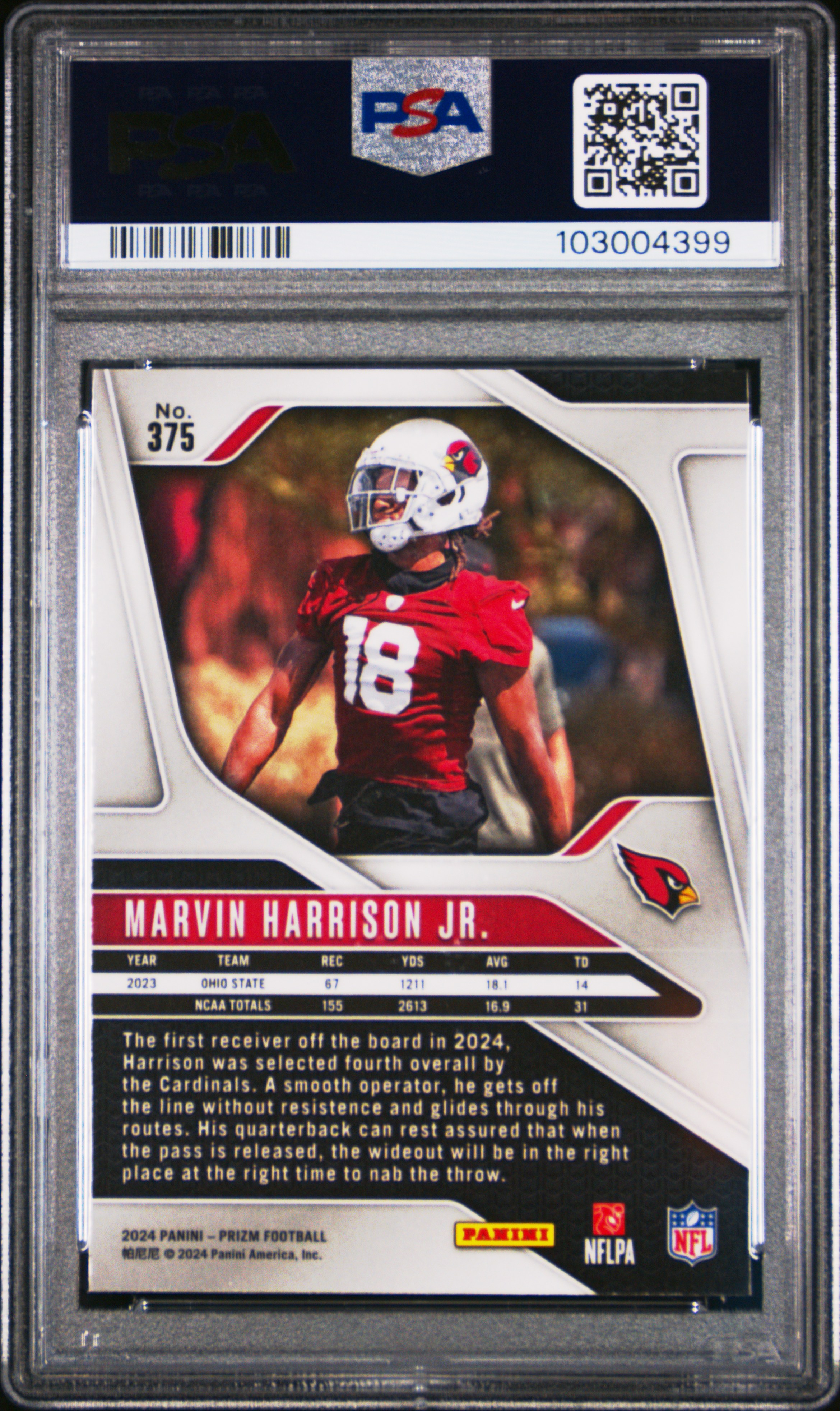 2024 Panini Prizm Marvin Harrison Jr. #375 Gem Mt 10 back