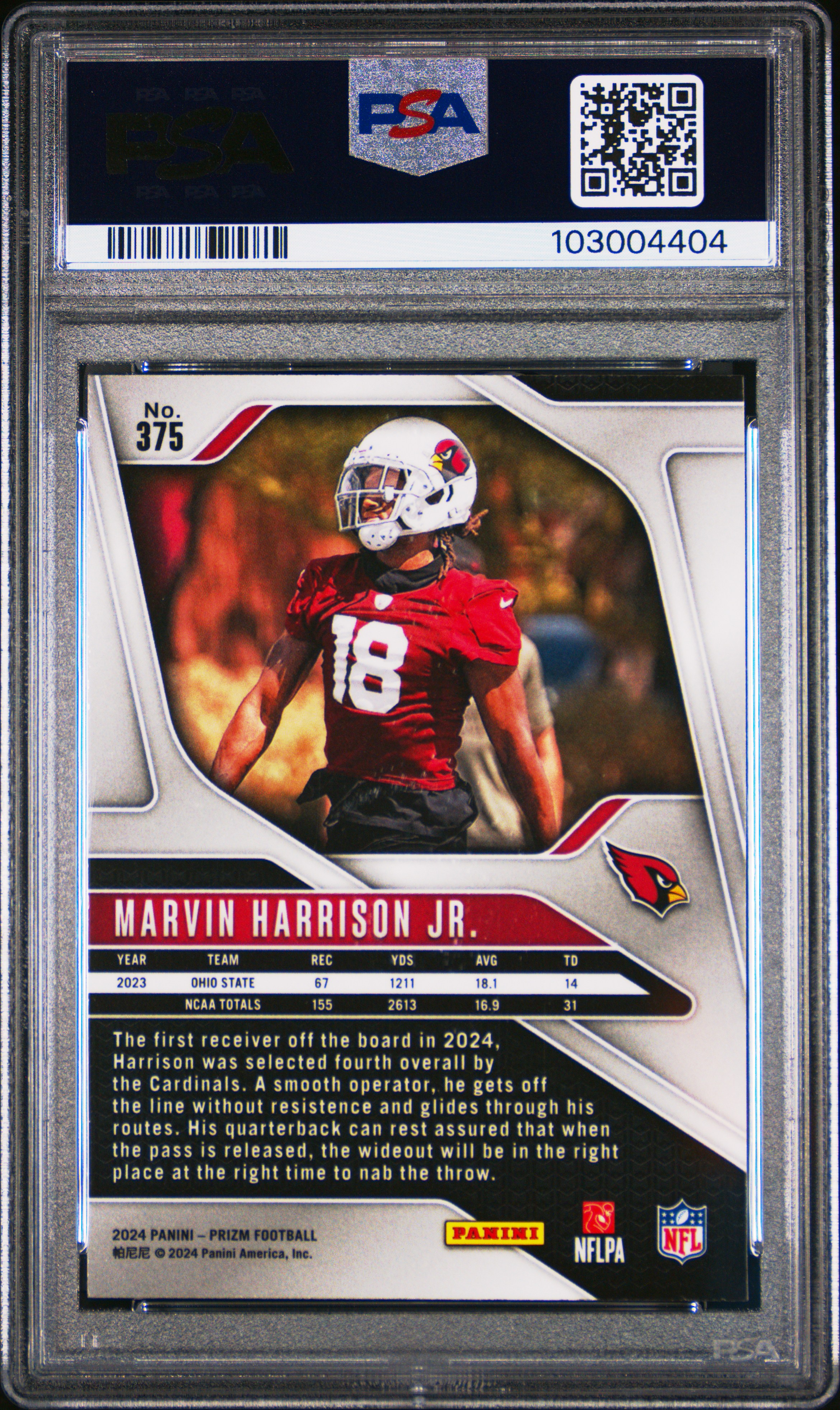2024 Panini Prizm Marvin Harrison Jr. #375 Gem Mt 10 back