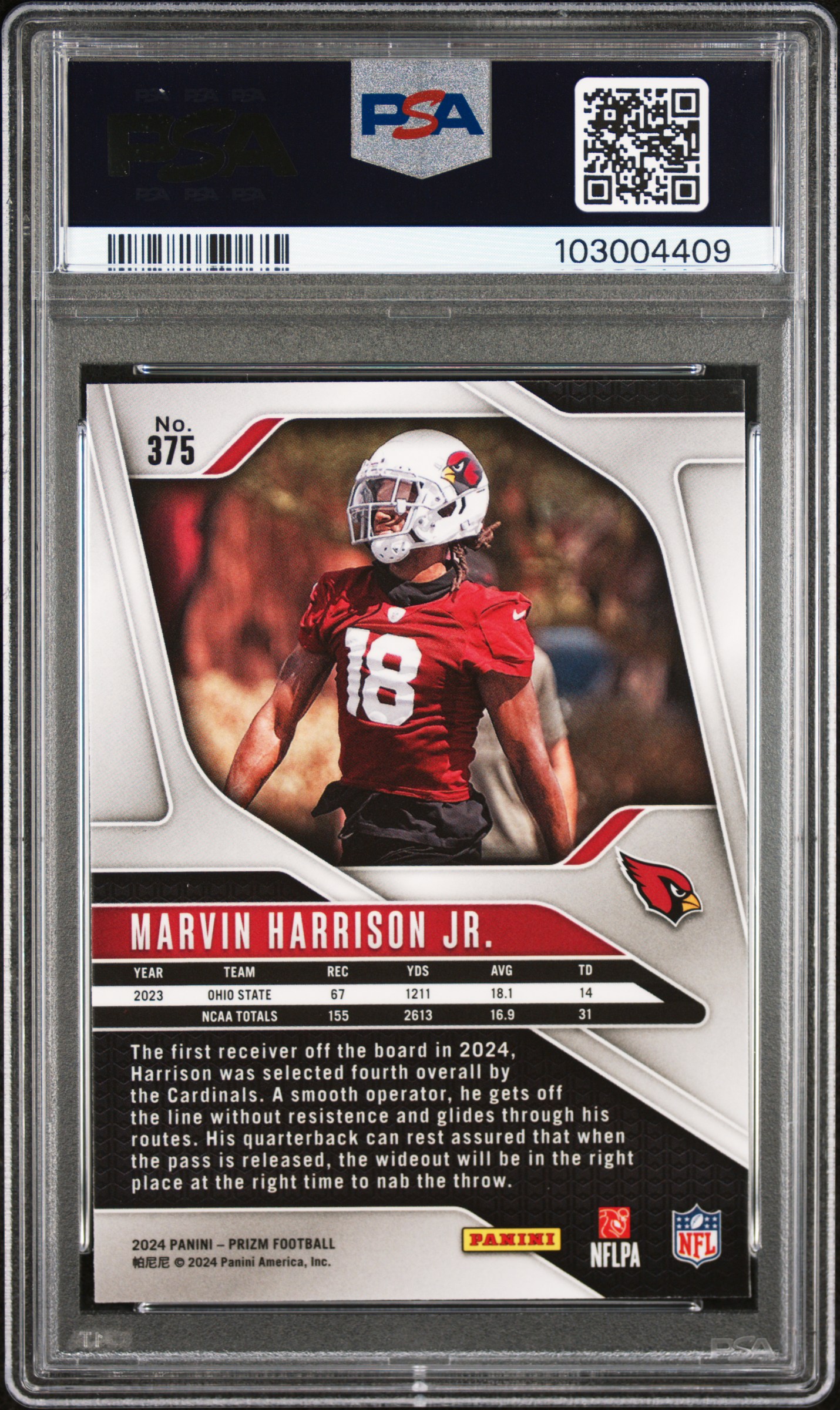 2024 Panini Prizm Marvin Harrison Jr. #375 Gem Mt 10 back