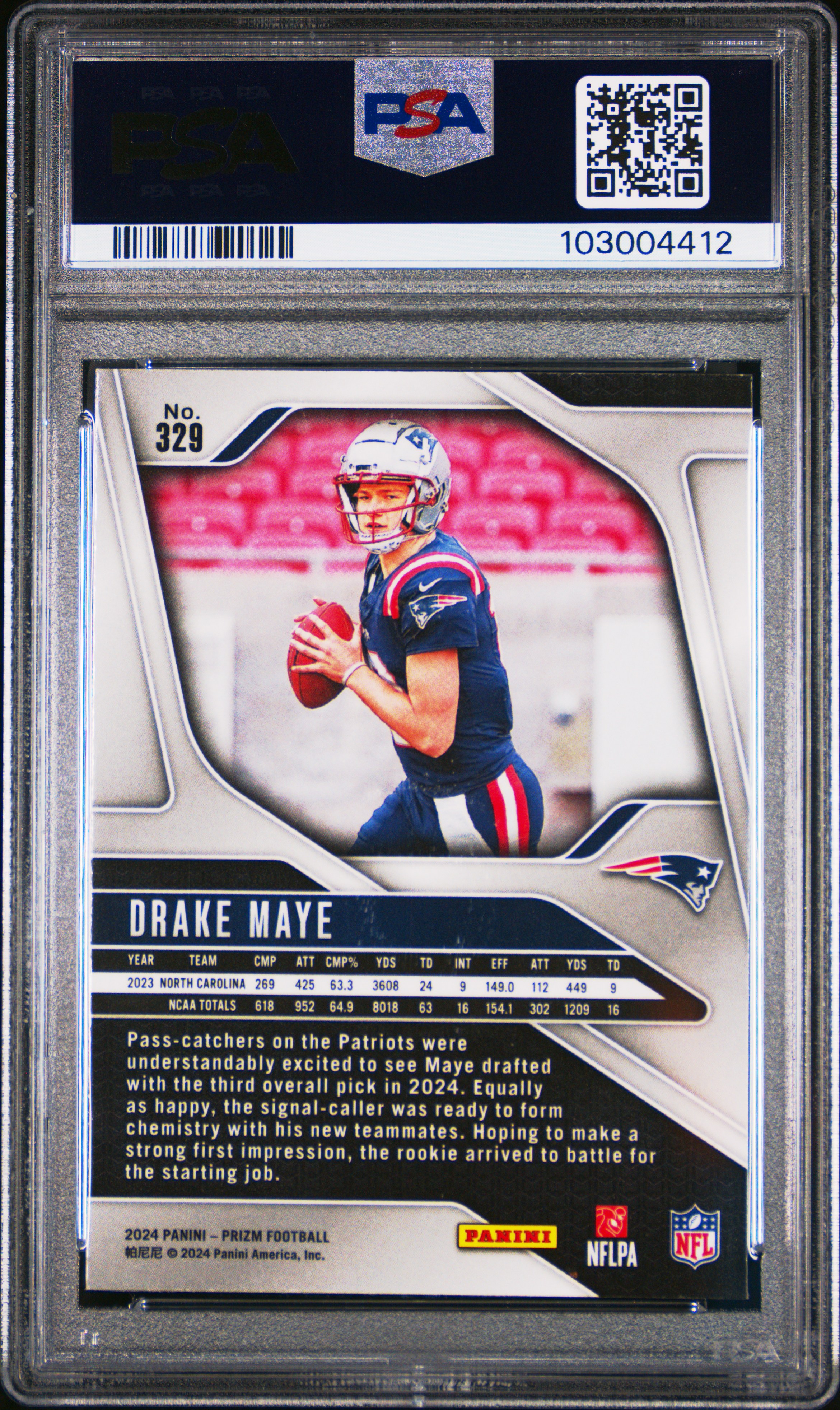 2024 Panini Prizm Drake Maye #329 Gem Mt 10 back