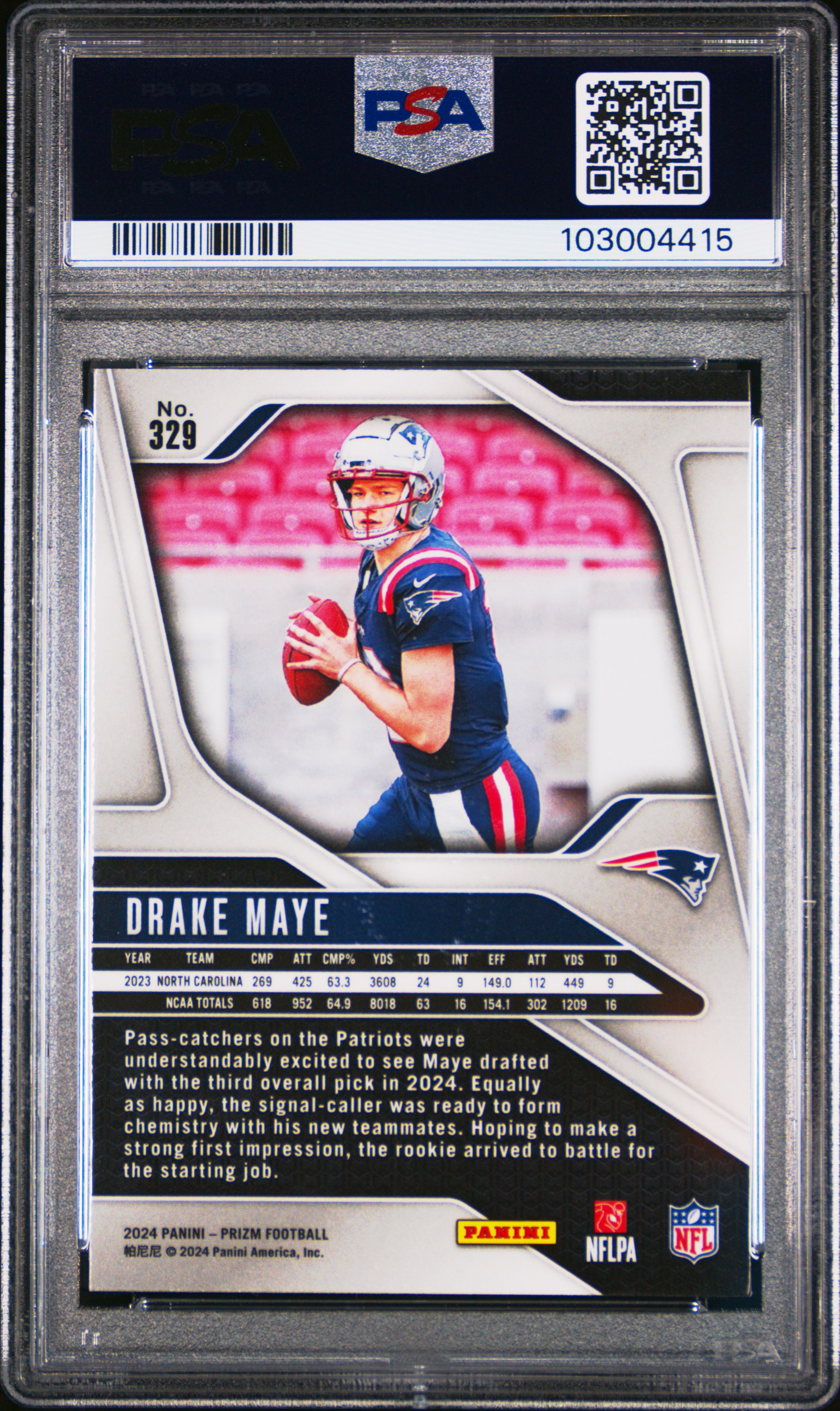 2024 Panini Prizm Drake Maye #329 Gem Mt 10 back