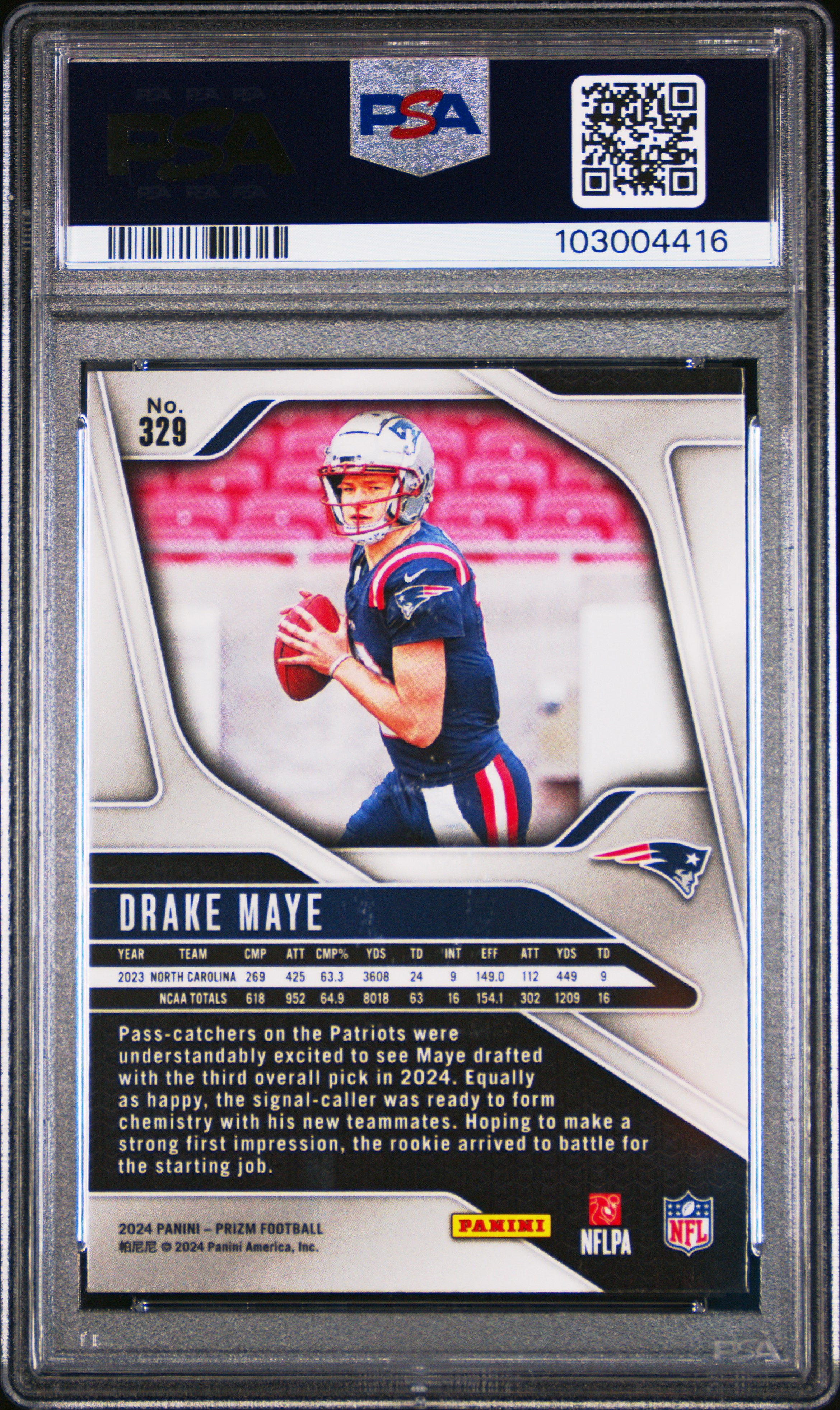 2024 Panini Prizm Drake Maye #329 Gem Mt 10 back