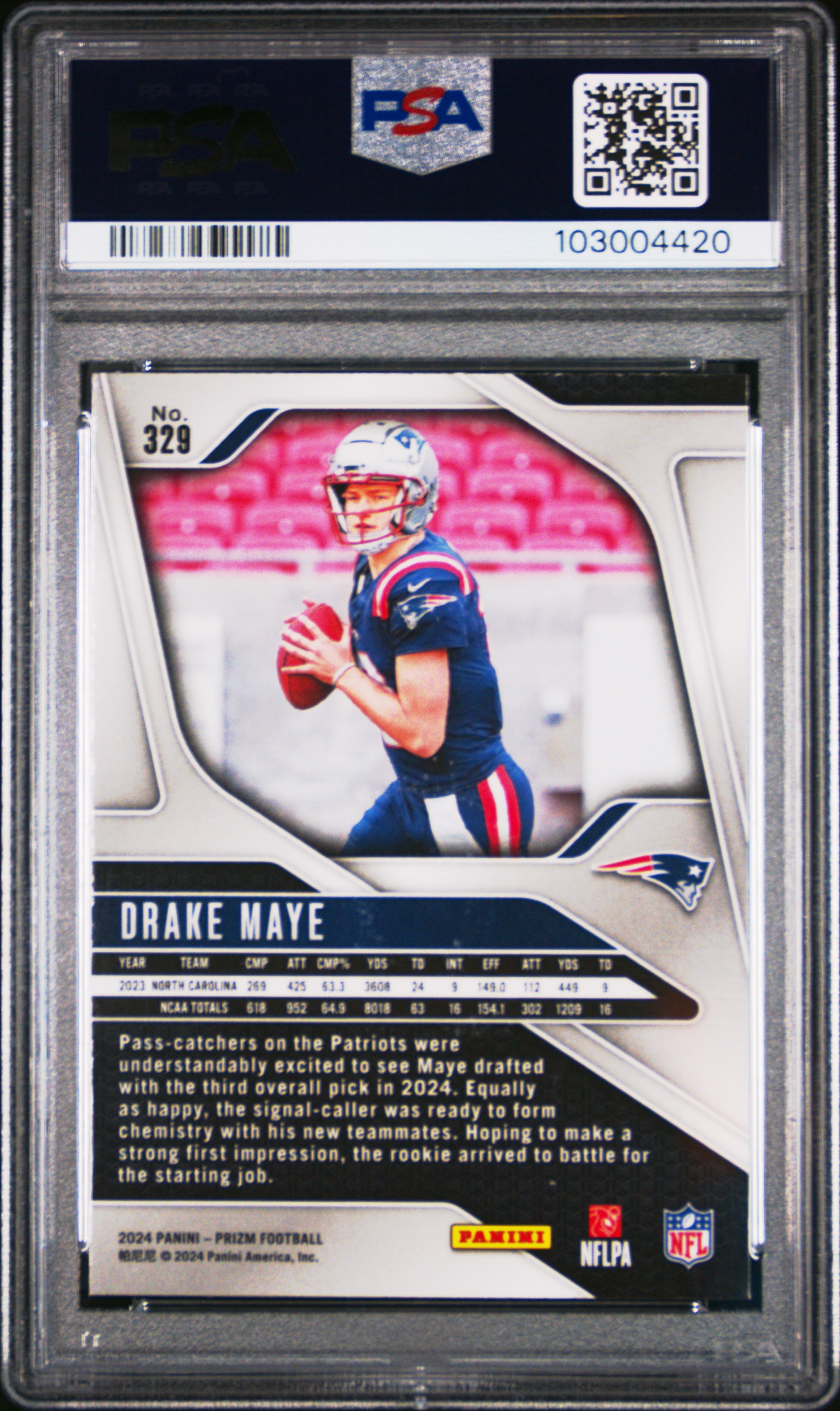 2024 Panini Prizm Drake Maye #329 Gem Mt 10 back