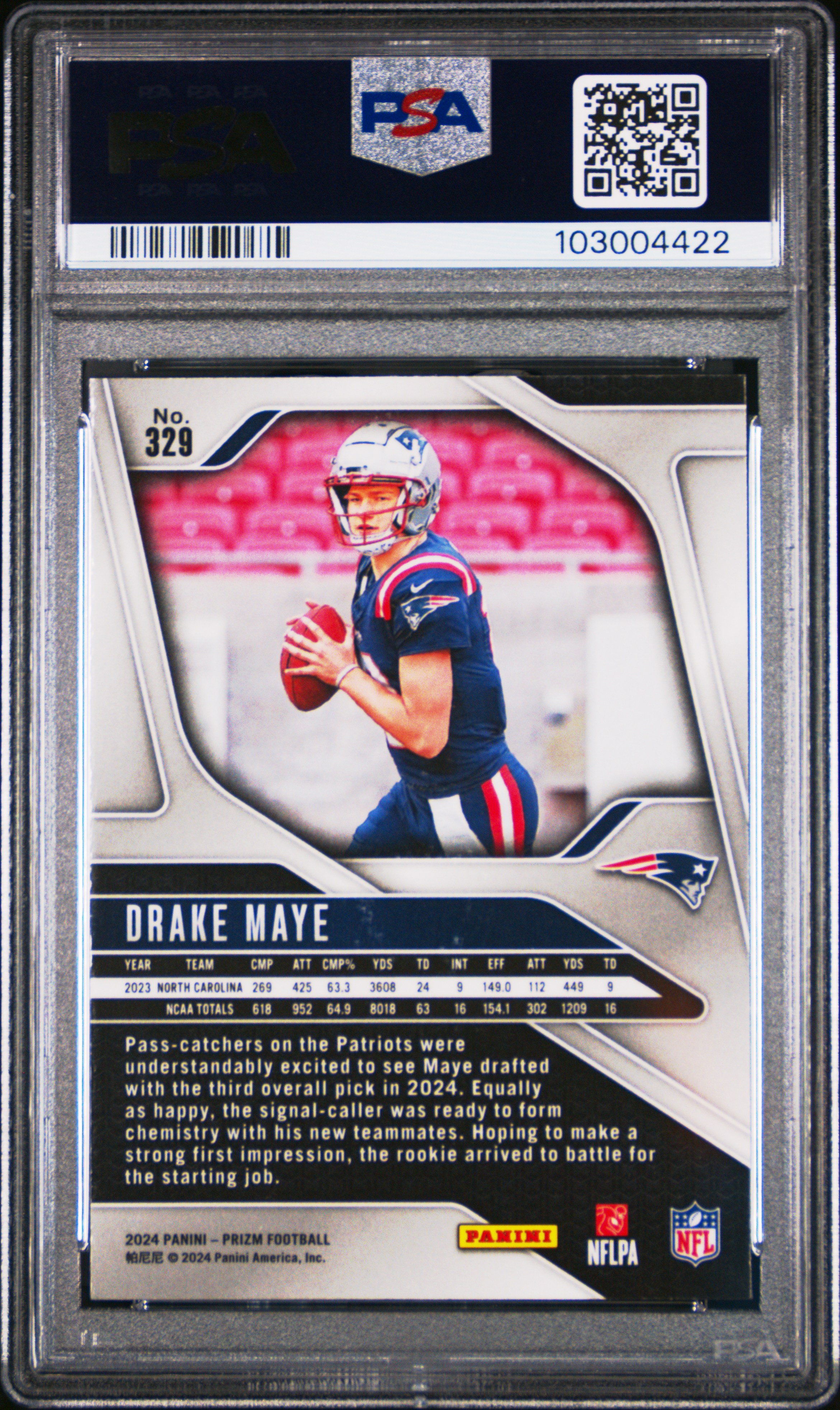 2024 Panini Prizm Drake Maye #329 Gem Mt 10 back