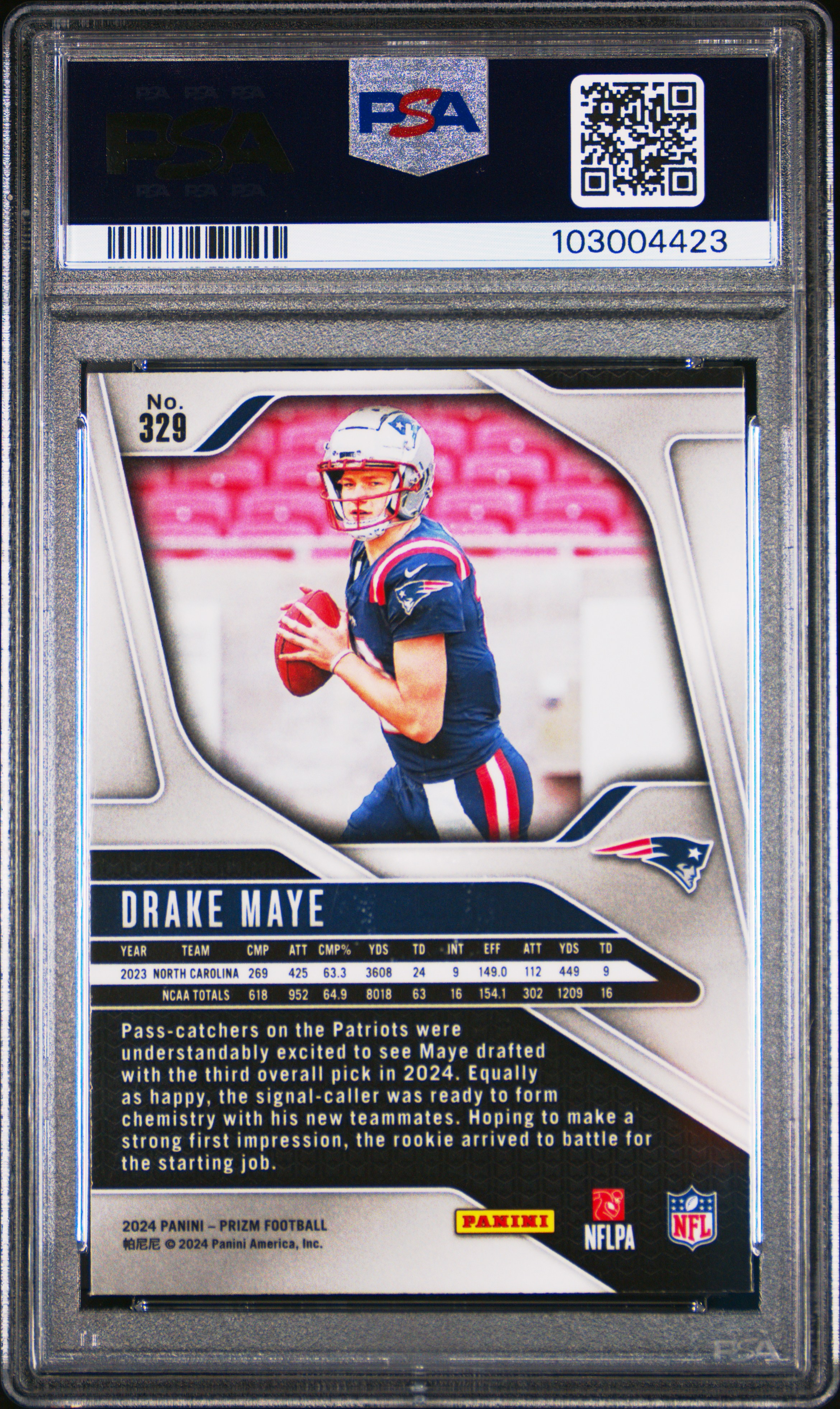 2024 Panini Prizm Drake Maye #329 Gem Mt 10 back
